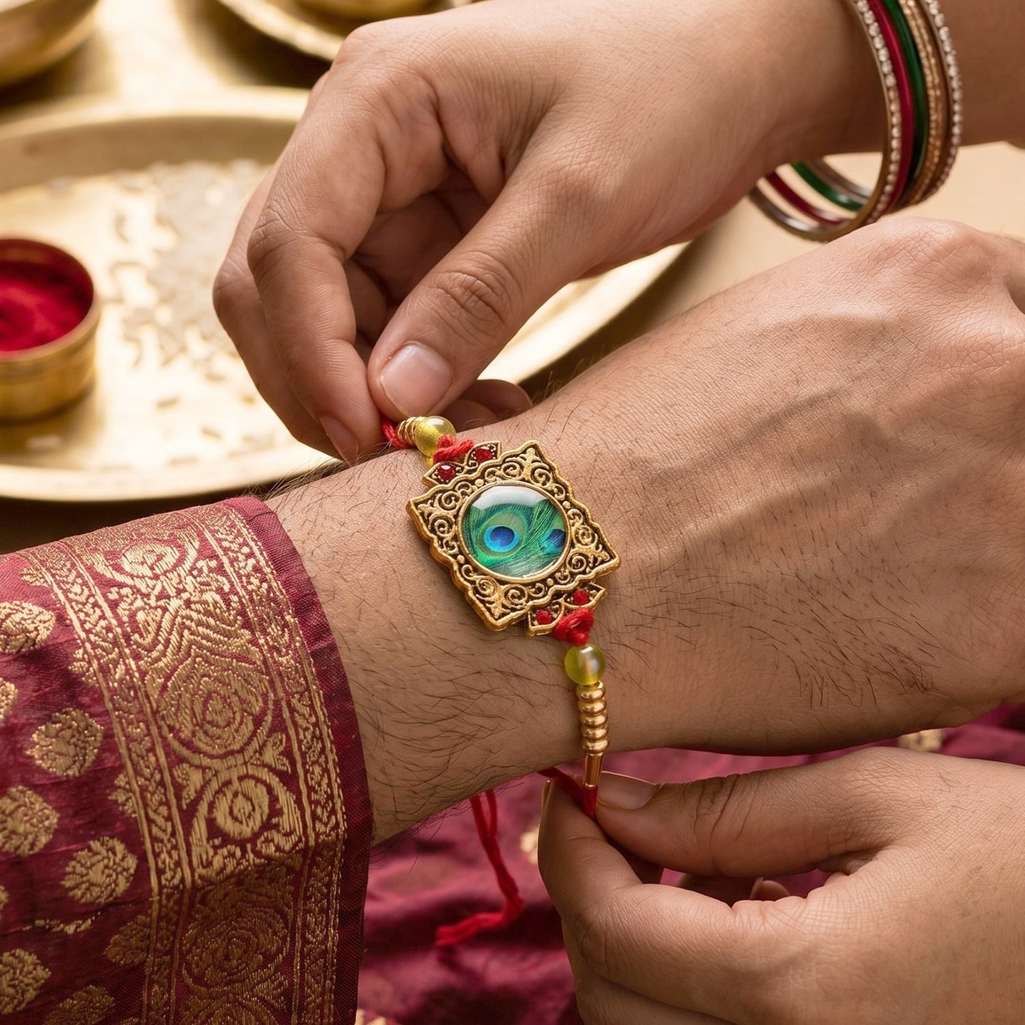 Stylish Rakhi with attractive center design and traditional elements