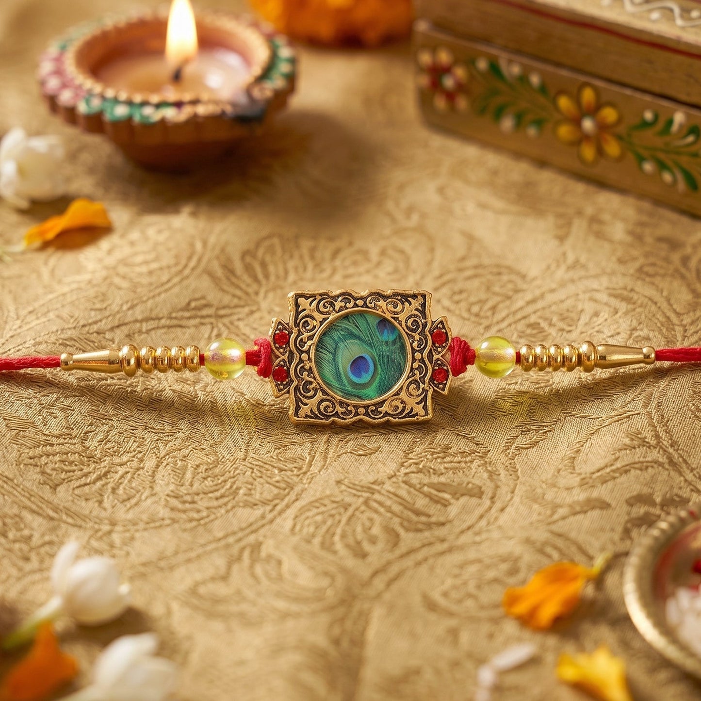 Neatly finished traditional Rakhi with beadwork and festive appeal