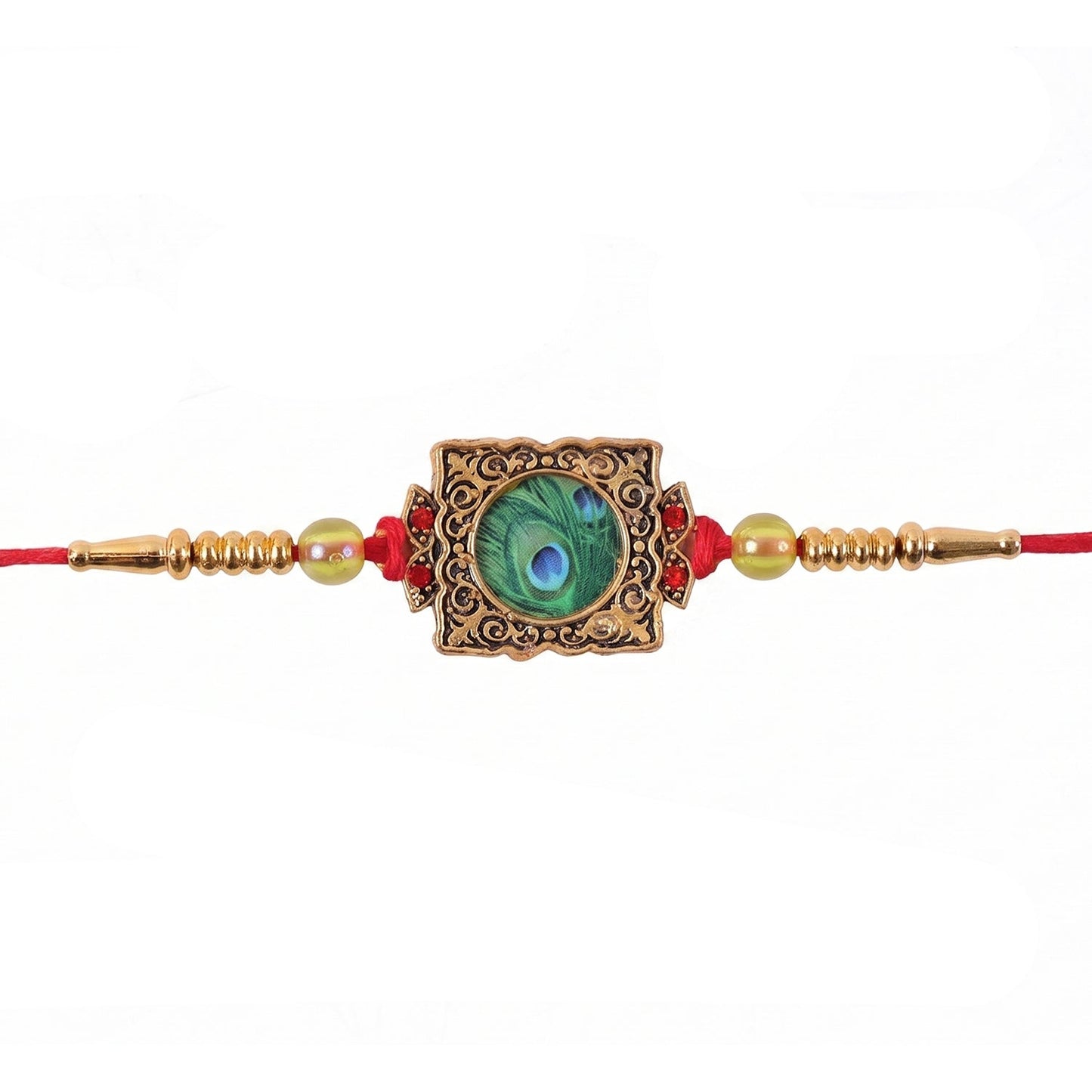 Elegant Rakhi with decorative beads and traditional charm