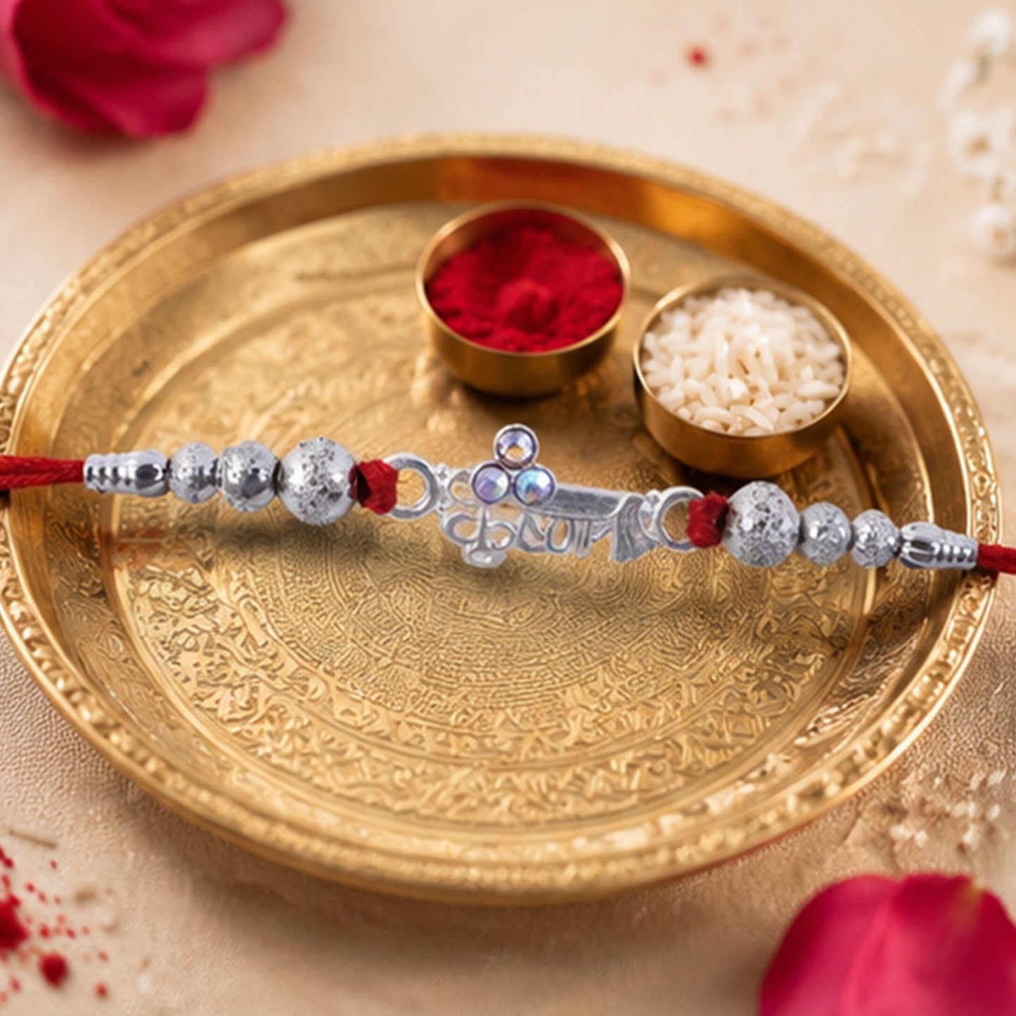 Elegant oxidised Krishna rakhi with detailed beaded design for festival
