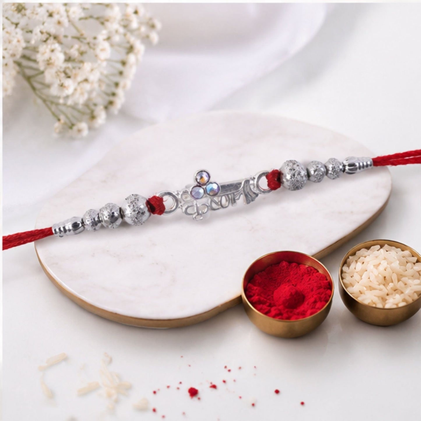Stylish Krishna Rakhi with decorative beads and traditional appeal