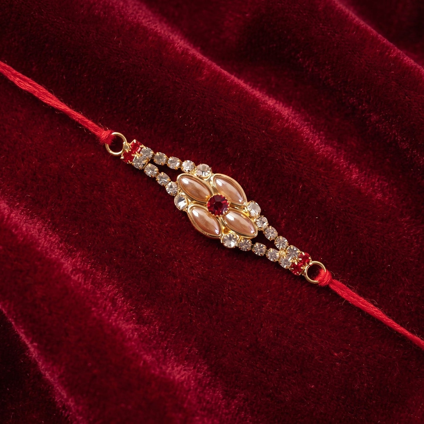 Back view showing tying thread of Stone Floral Rakhi.
