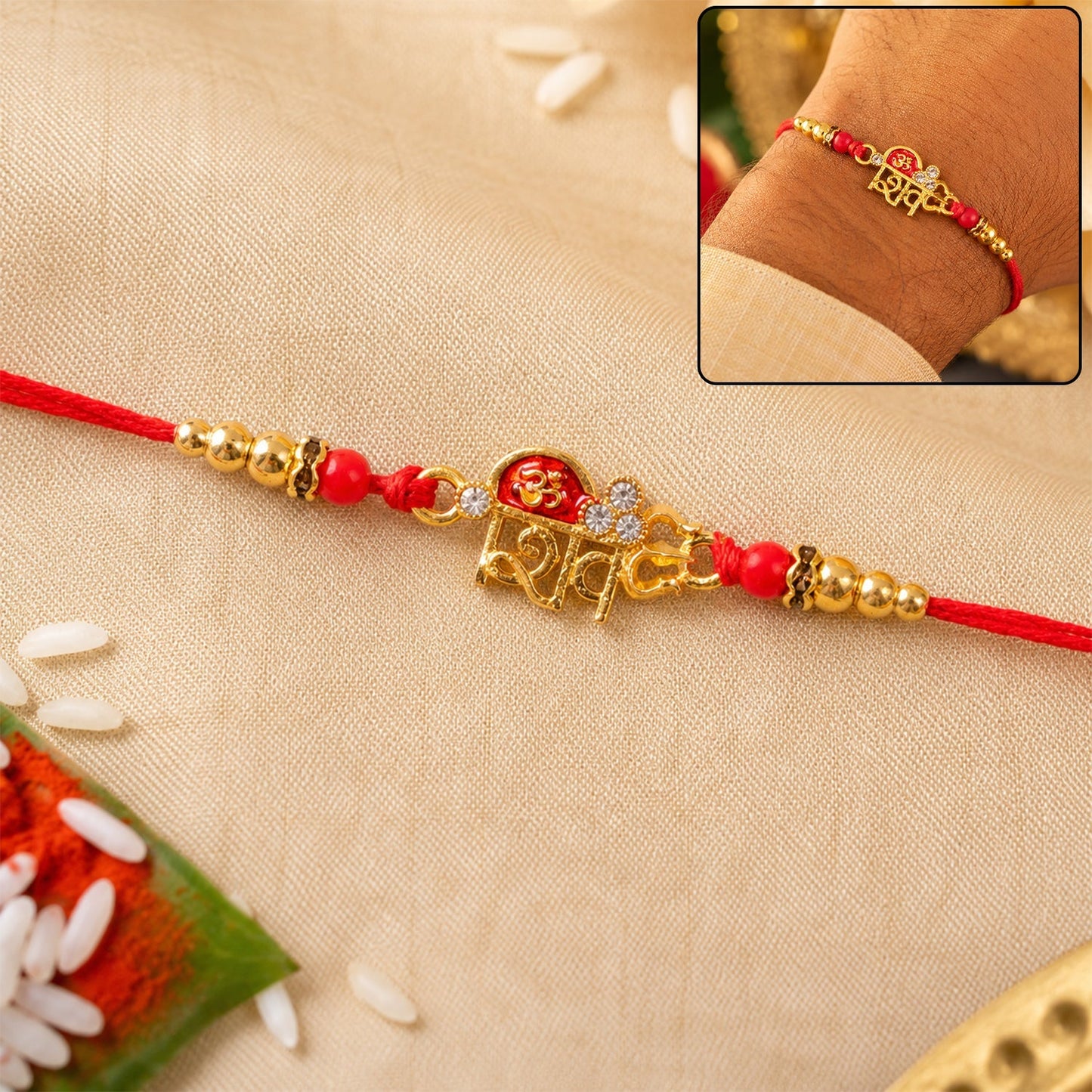 Golden design Rakhi for brother, suitable for Raksha Bandhan festival
