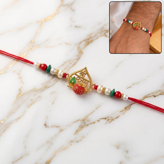 Golden Veer Meenakari Heart Rakhi with pearls and beads, traditional festive accessory