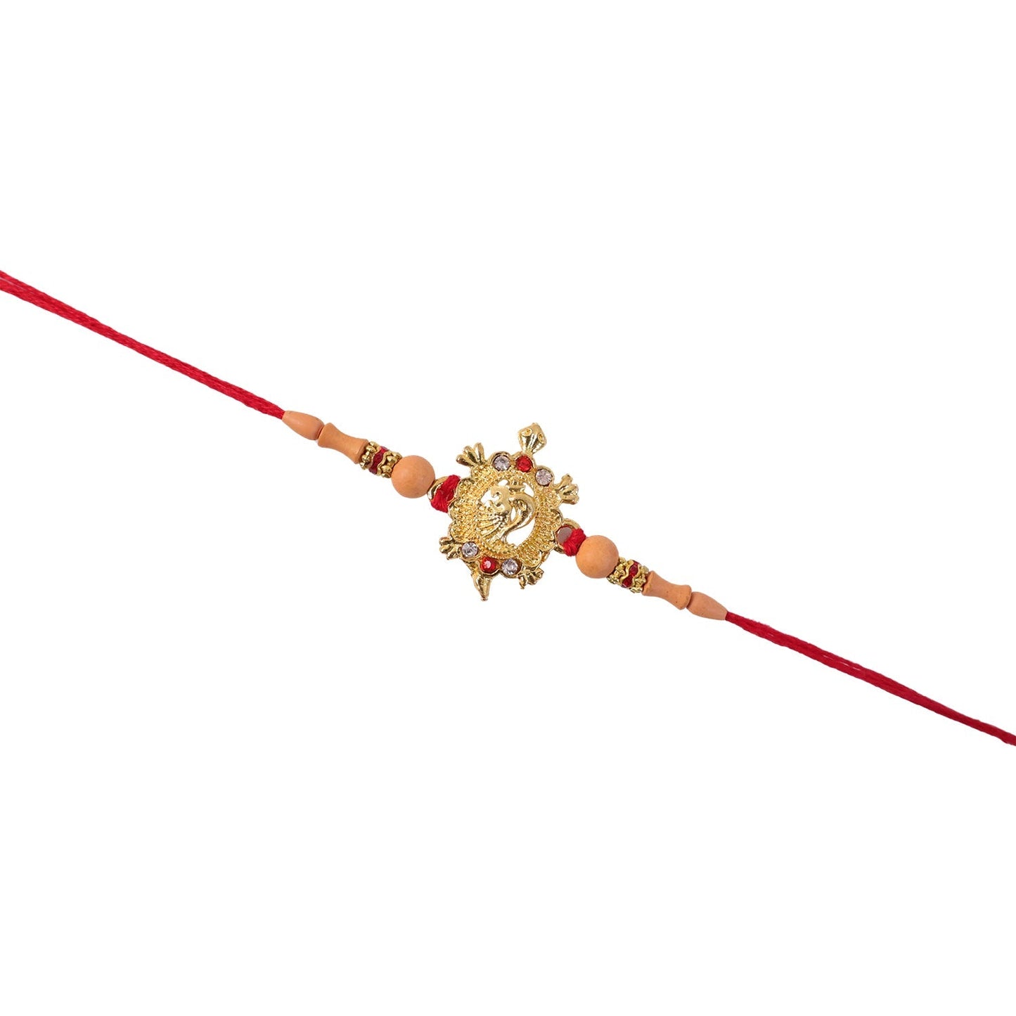 Stylish Golden Om Rakhi with designer finish and adjustable thread.