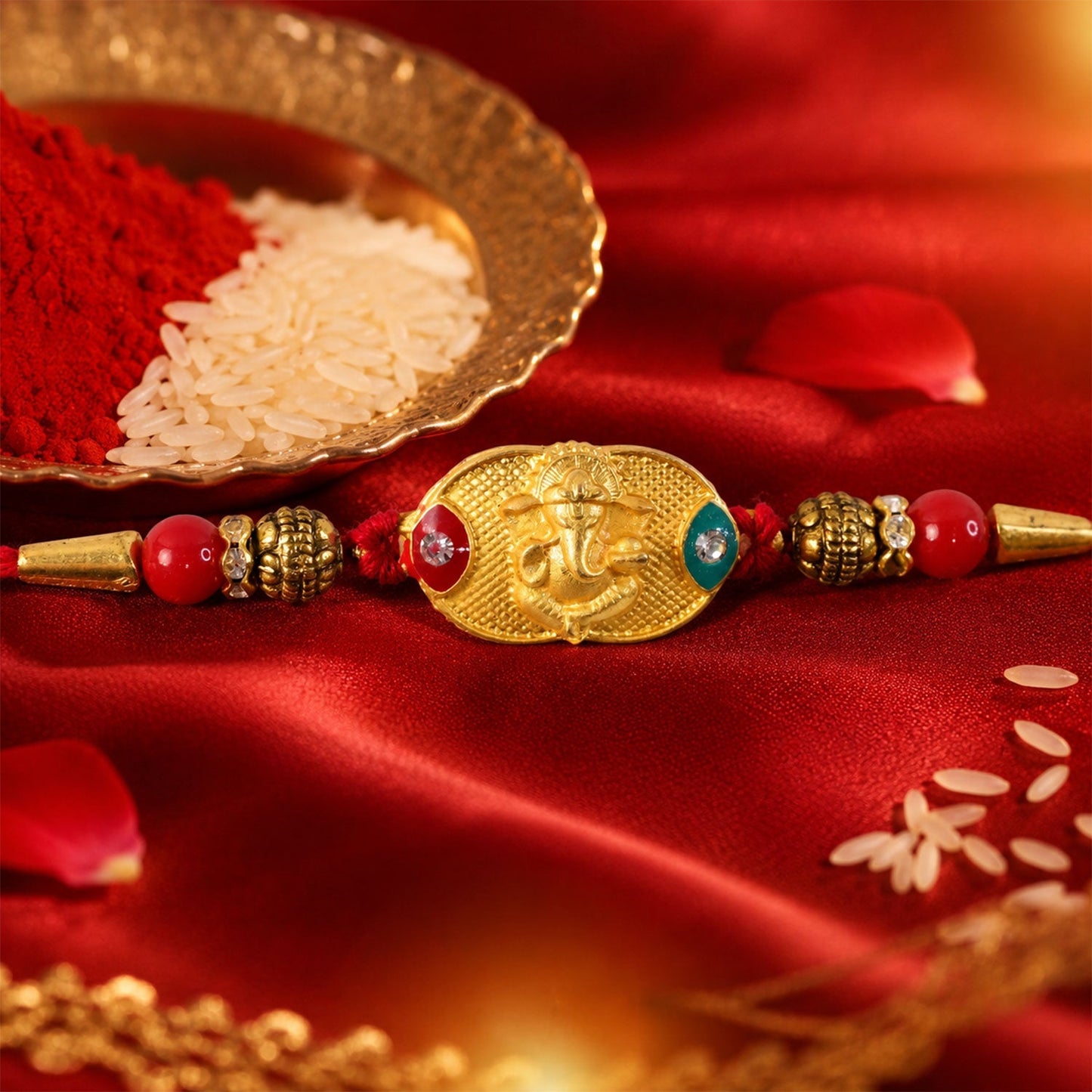 Side view of Ganesha Rakhi showing bead work