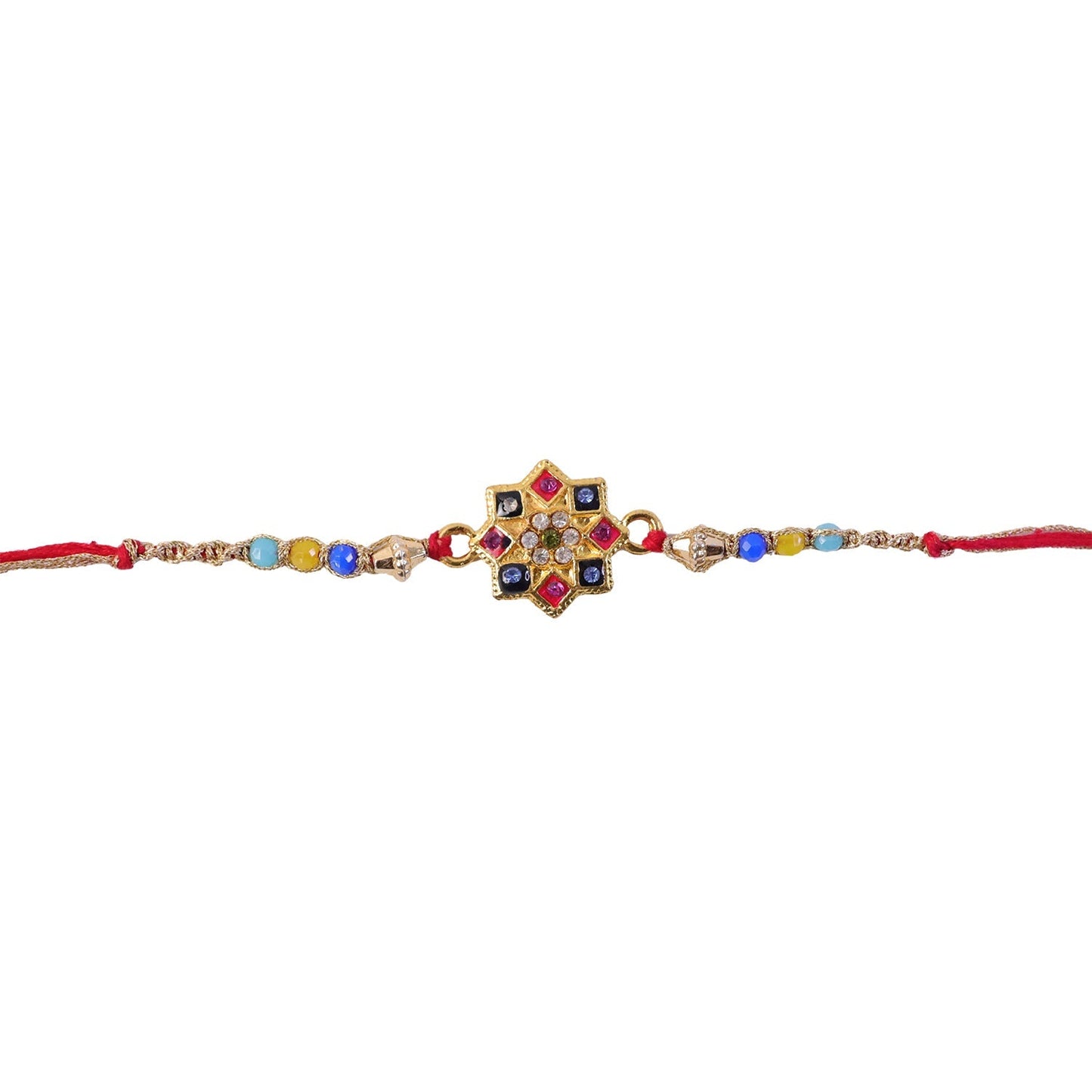 Festive multi bead Rakhi with modern square design, sibling gift idea