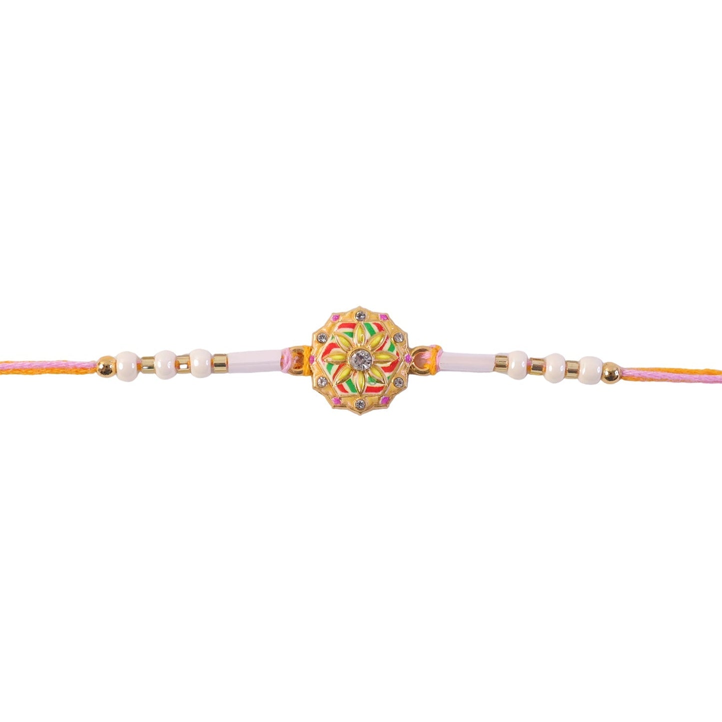 Pearl and Meenakari Rakhi highlighting its comfortable tying thread.