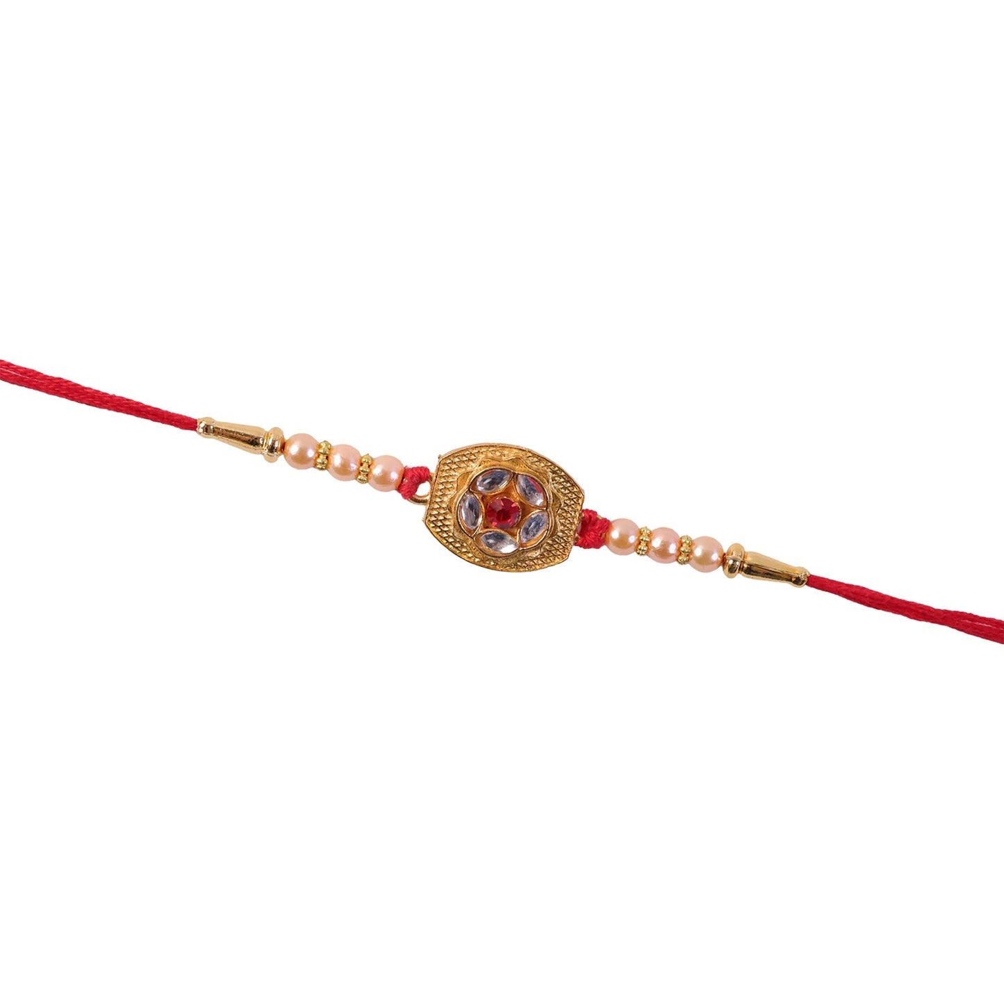 Gold plated floral AD stone Rakhi, ready for Rakshabandhan.
