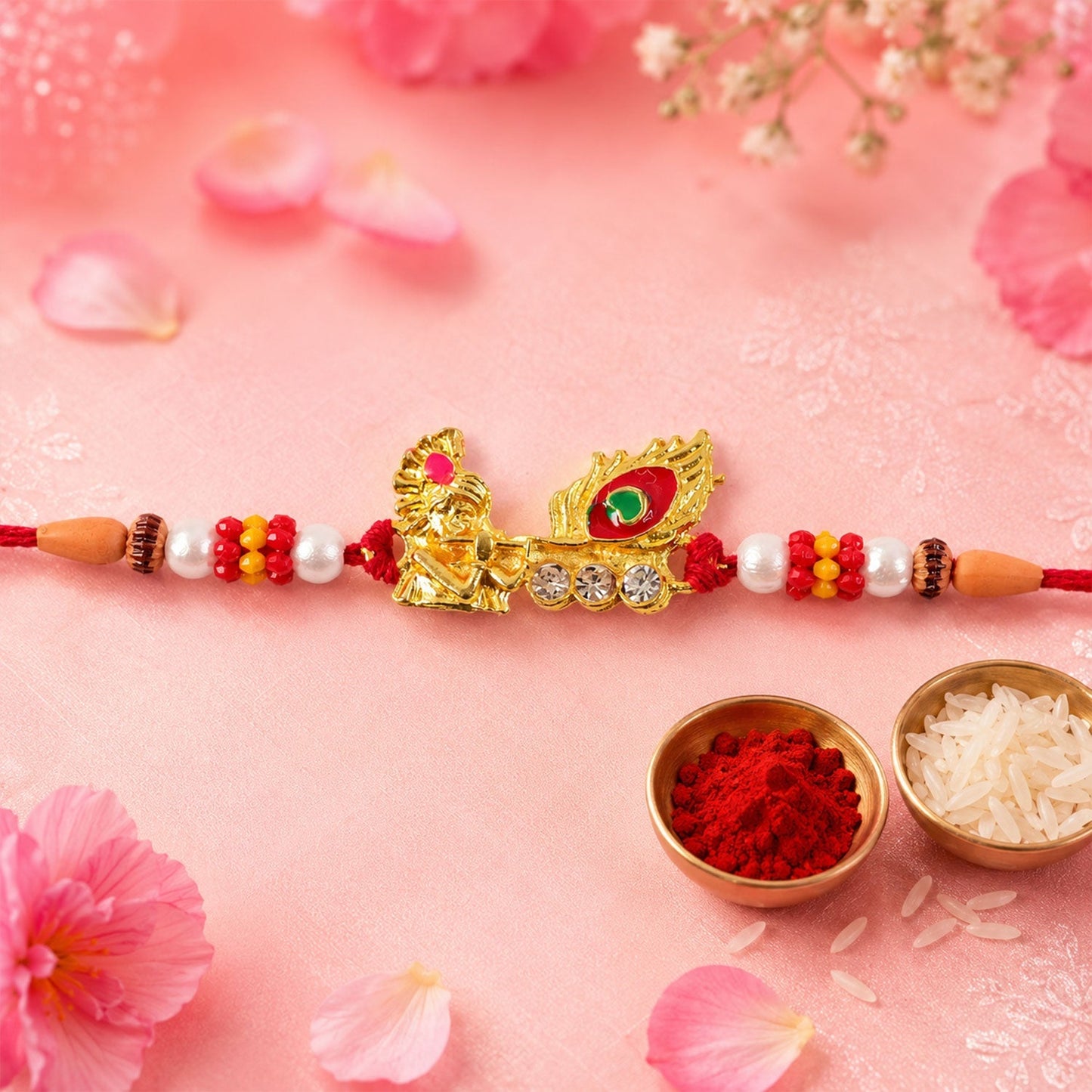 Decorative Lord Krishna Rakhi with AD stones for Raksha Bandhan