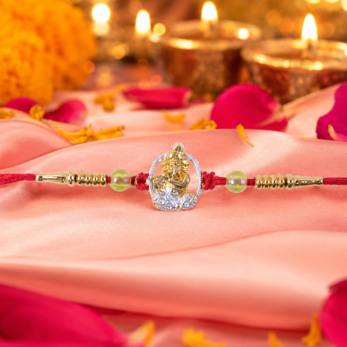 Brother's wrist adorned with elegant Bal Krishna Rakhi during Rakshabandhan.