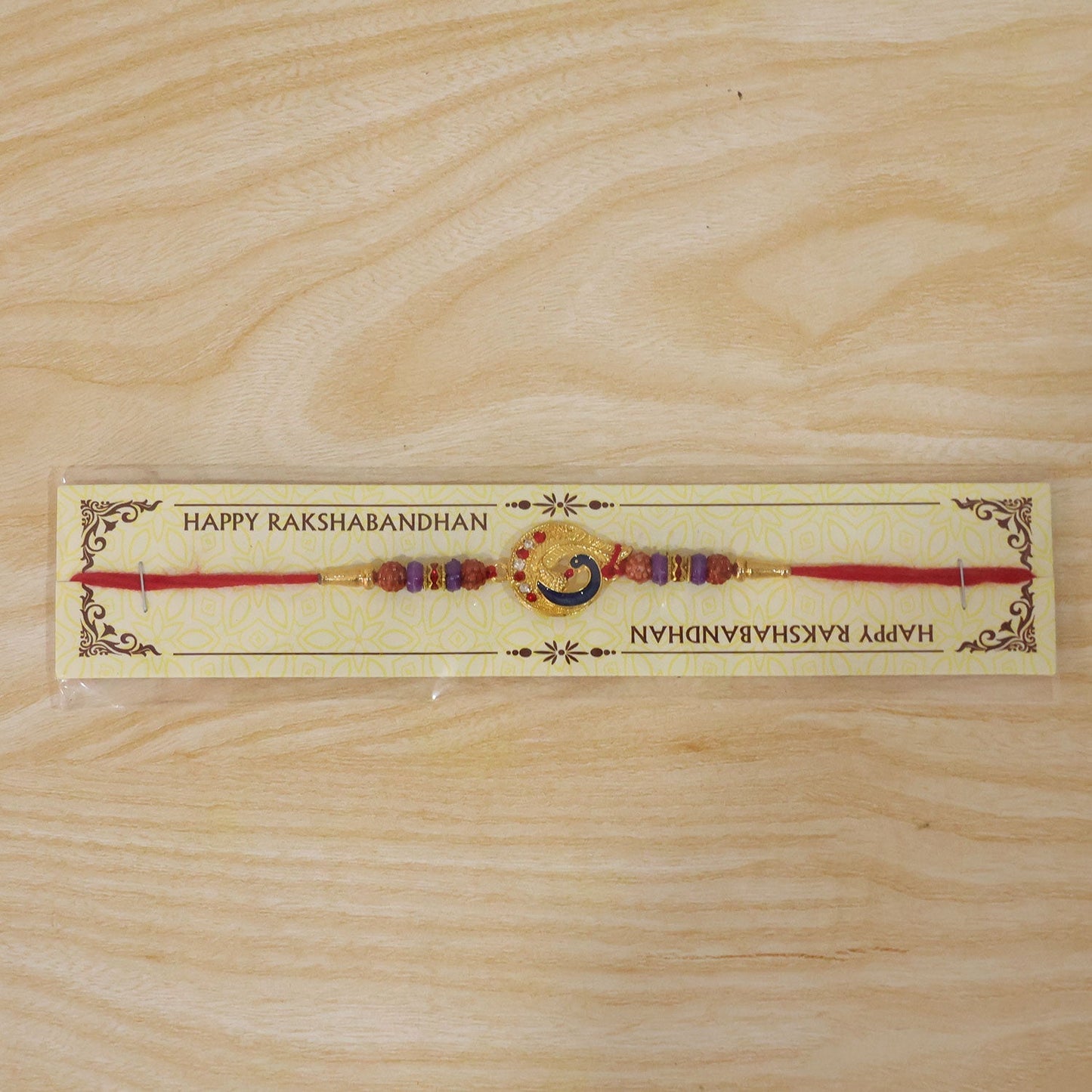 Rakhi showcased for Rakshabandhan celebration, highlighting design.