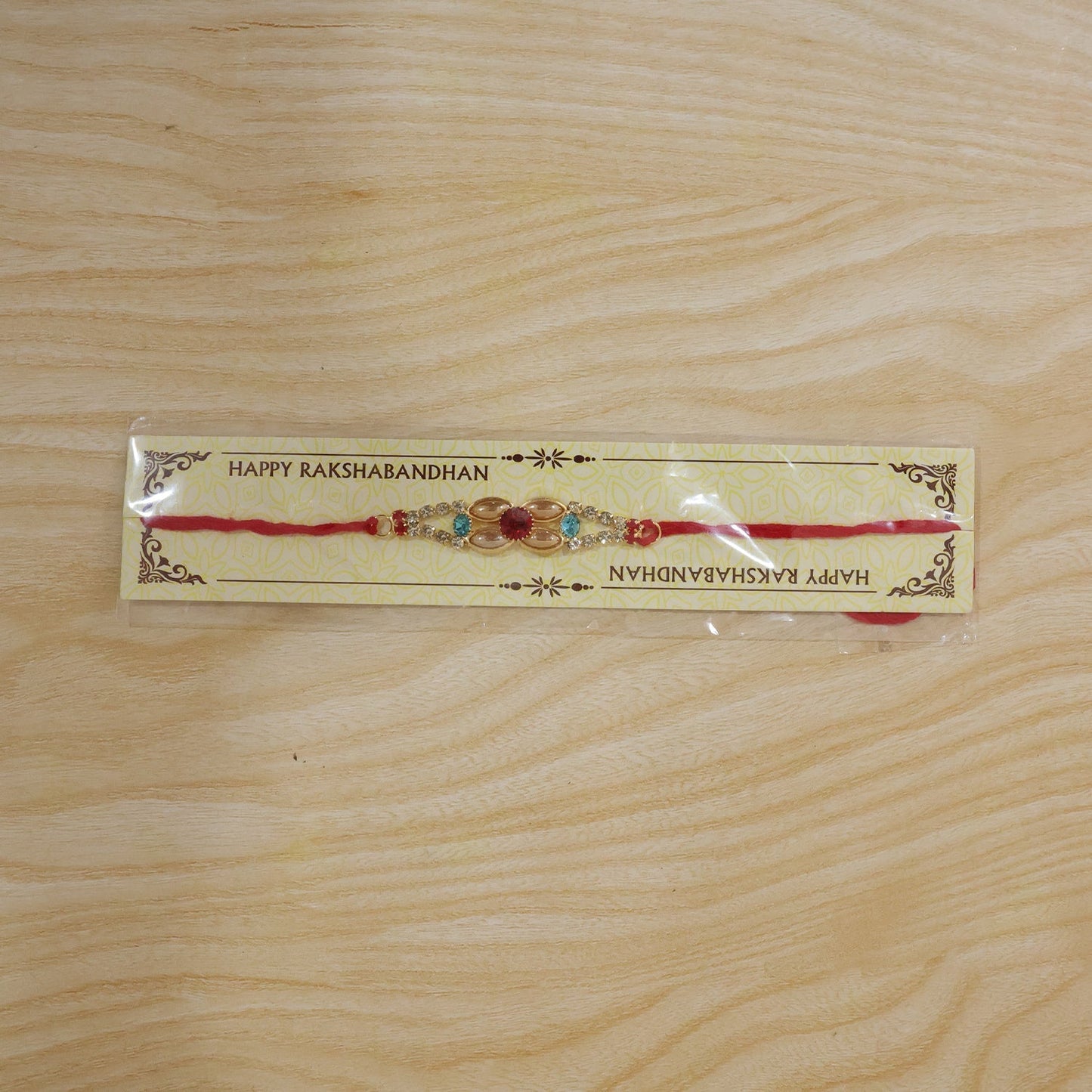 Full view of the beautiful AD Stone Rakhi, perfect for siblings.