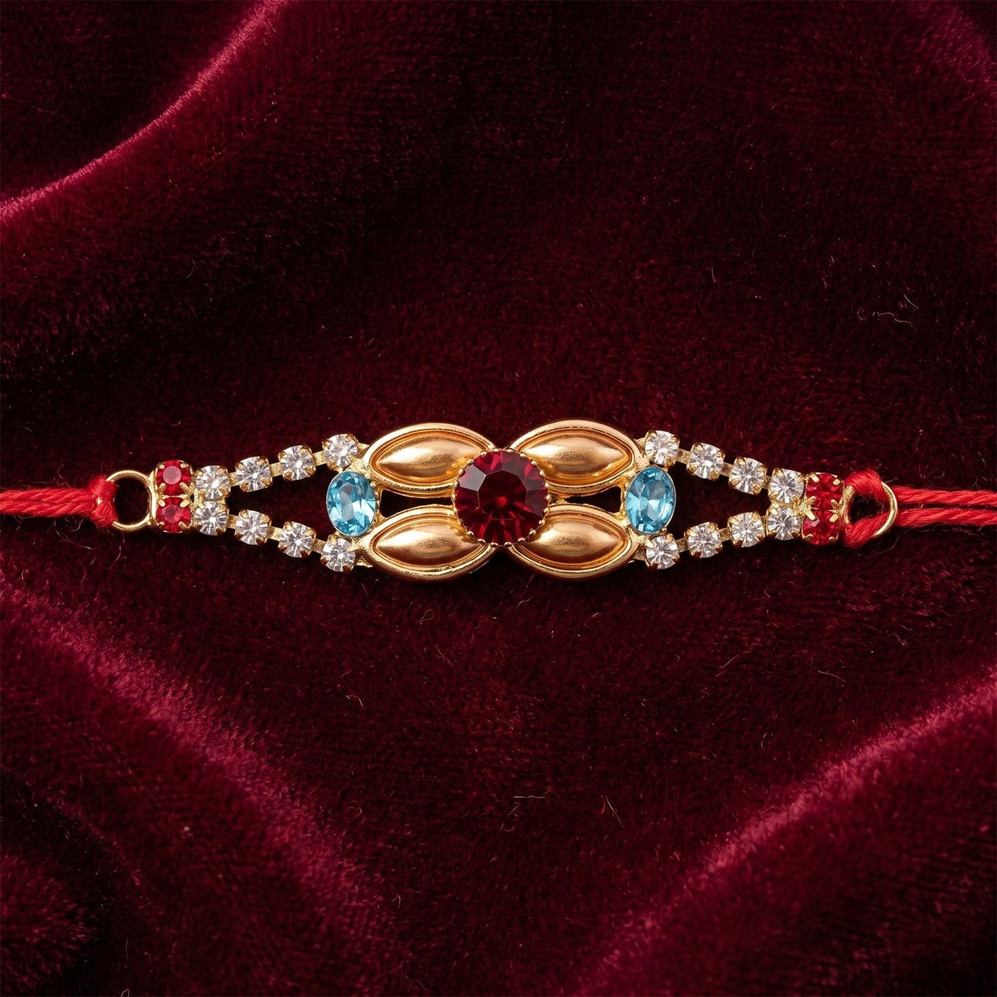 Festive background featuring the stylish AD Stone Rakhi for Rakshabandhan.