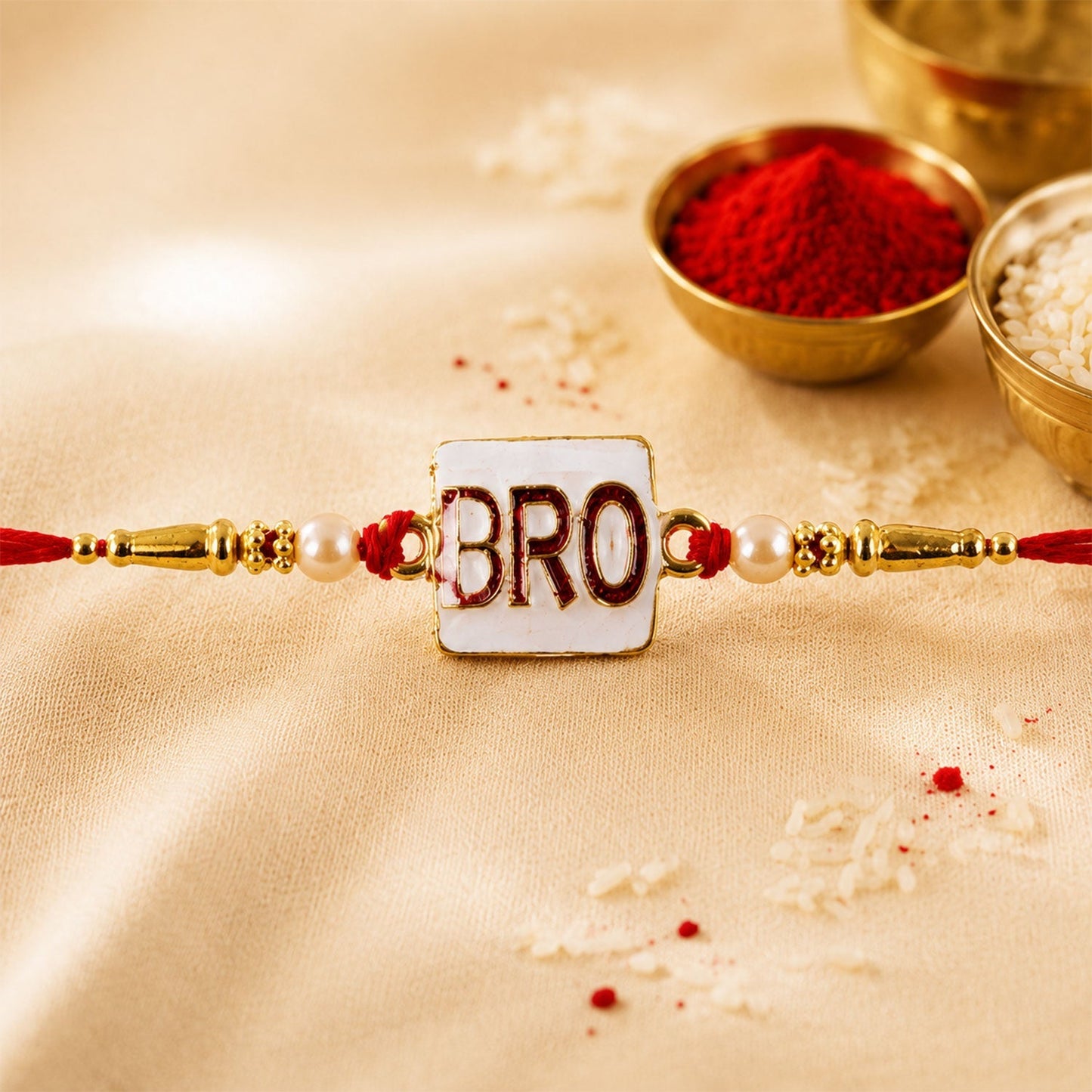 Elegant pearl rakhi for brother, showcasing its festive design.