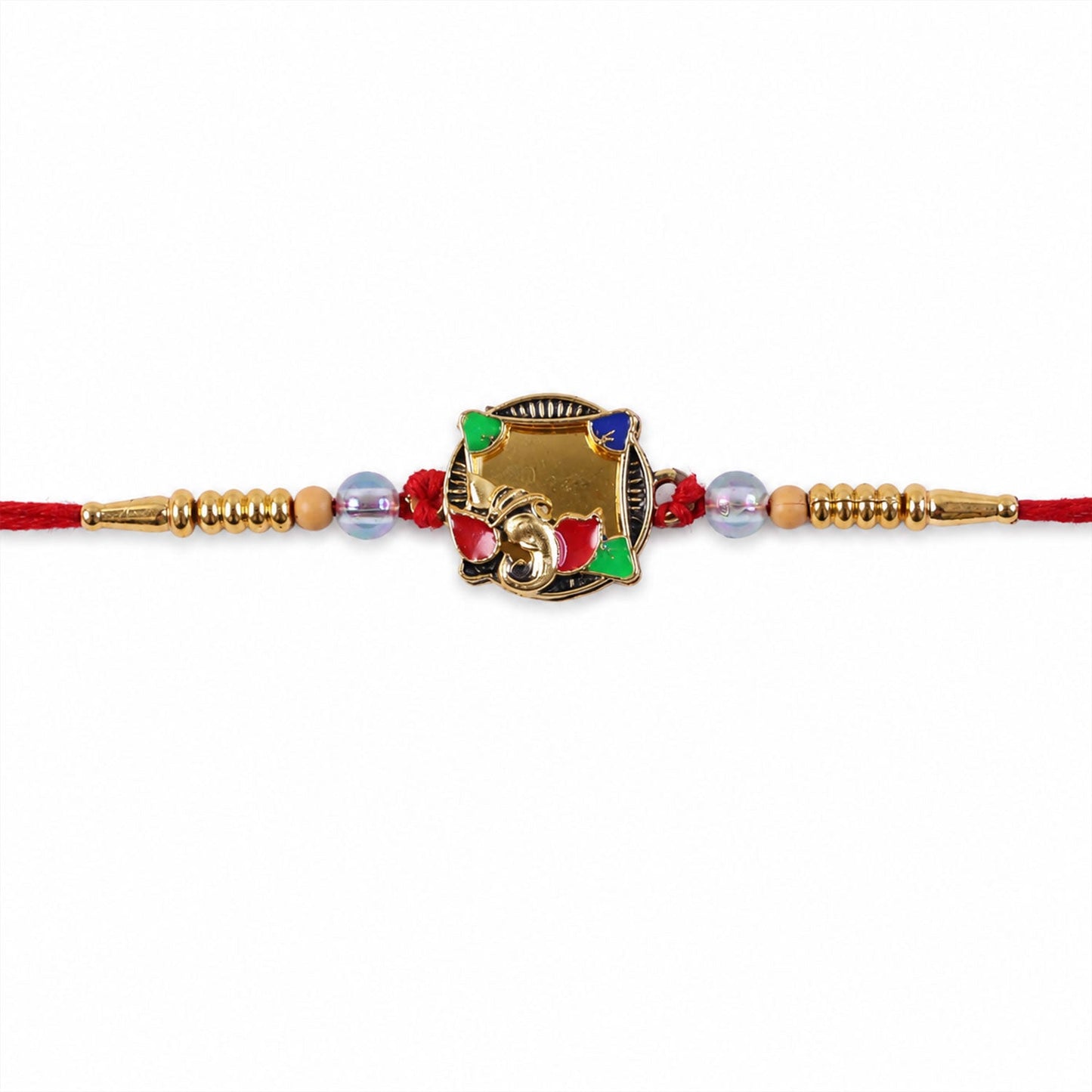 Premium Rakhi with elephant motif and colourful stones, ready for gifting.