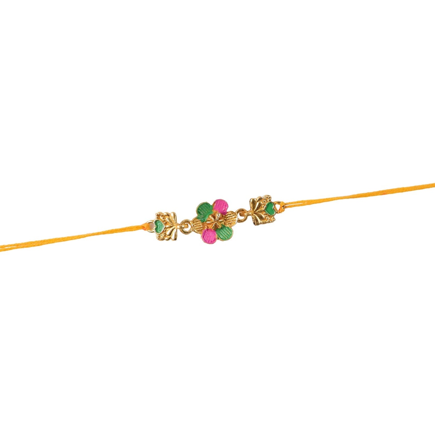 Festive setting of the Golden Meenakari Rakhi for Rakshabandhan.
