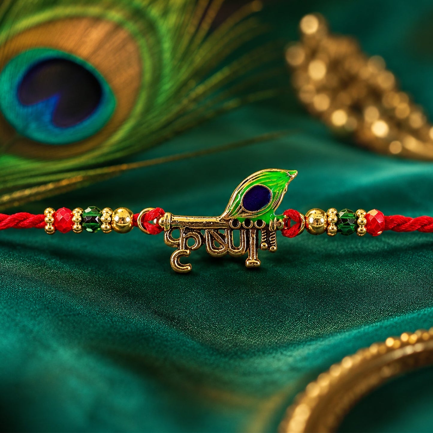 Stylish Lord Krishna Rakhi ideal for Raksha Bandhan celebrations.