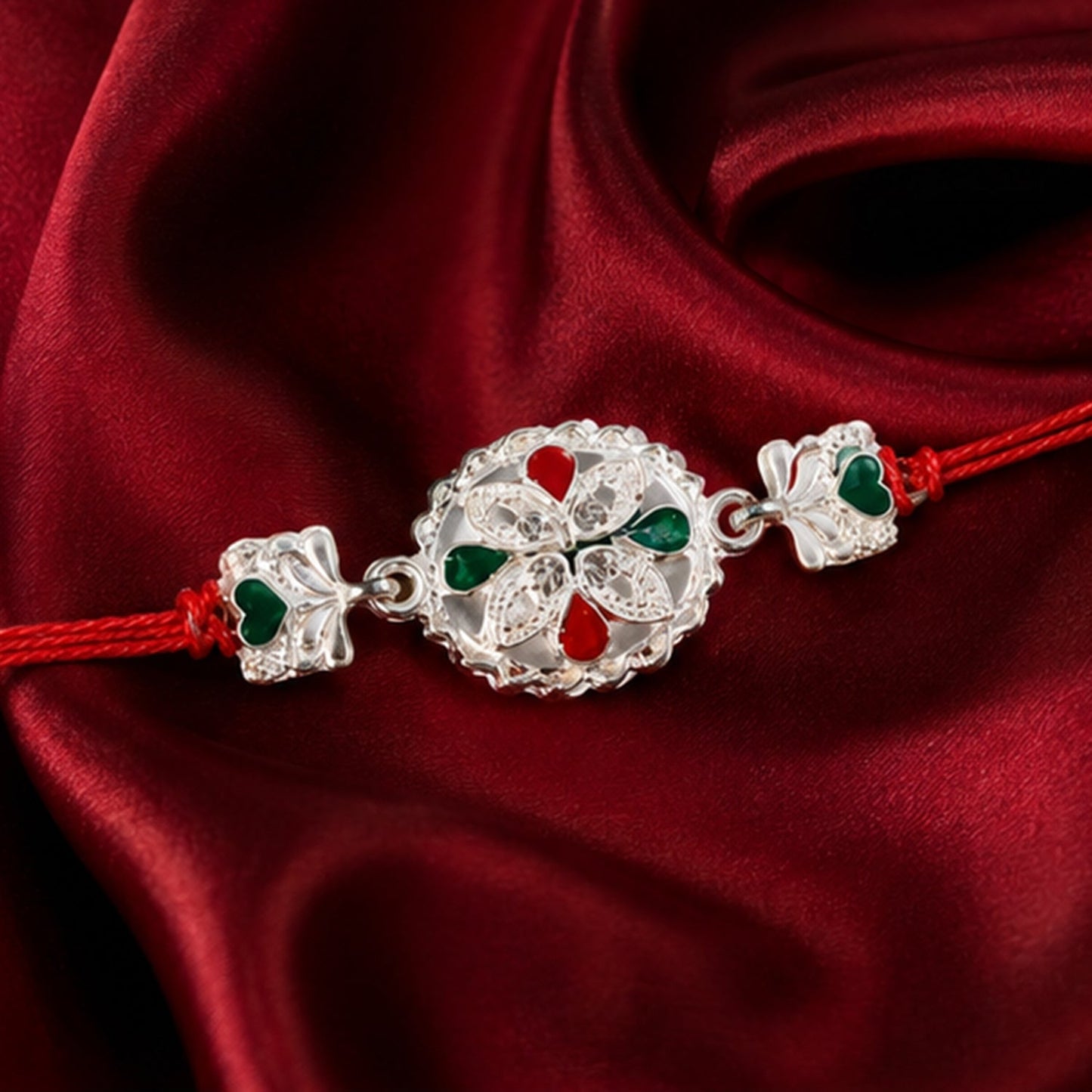 Overhead shot emphasizing the detailed Meenakari work and premium quality.