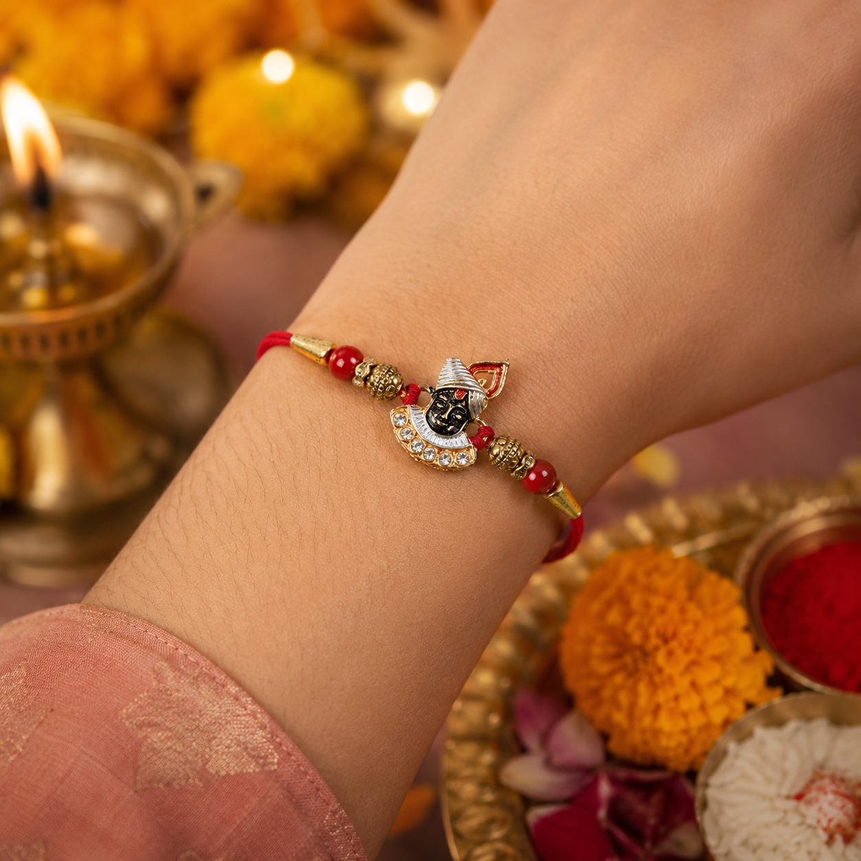 Side profile highlighting the craftsmanship of the designer Rakhi.