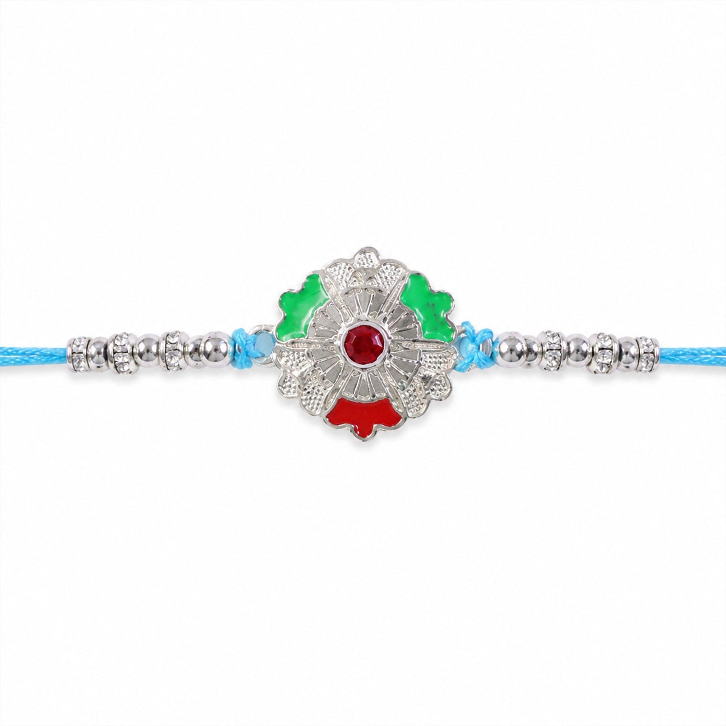 Elegant silver meenakari floral beaded Rakhi for Raksha Bandhan celebration