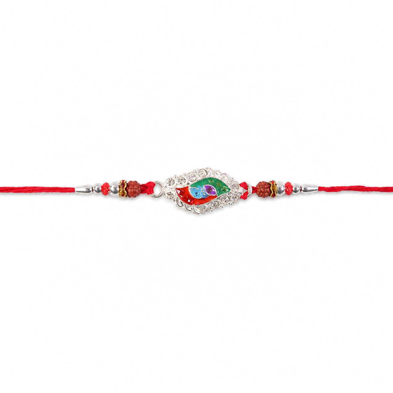 Stylish silver meenakari beads rakhi for brother