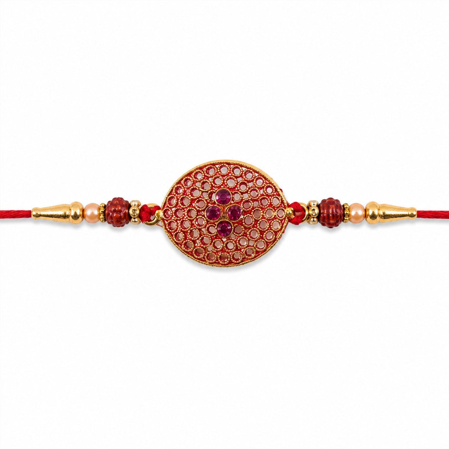 Top-down view of the designer Rakhi for brother, showing full design.