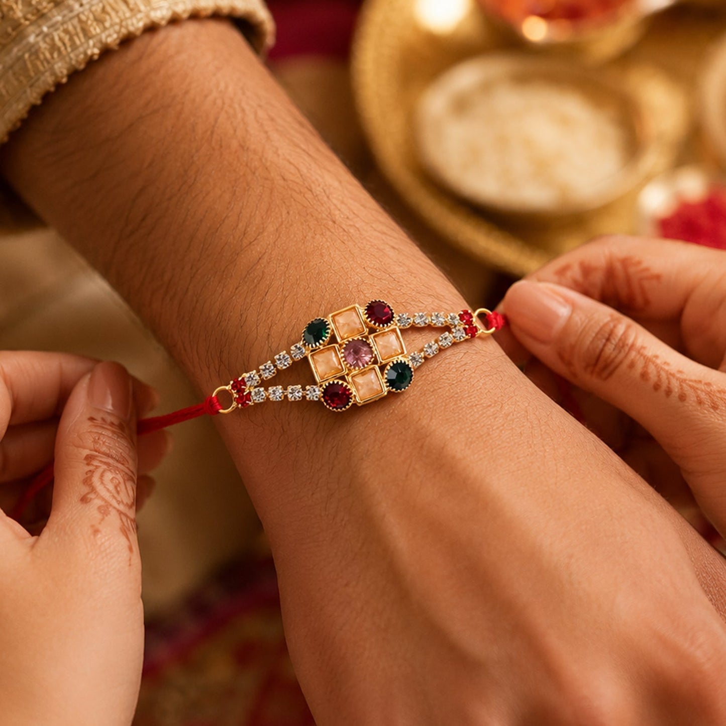 Elegant Rakhi with beads and eye-catching centerpiece, festive look