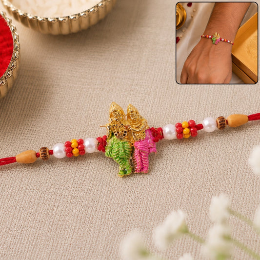 Colorful decorative rakhi with beads and intricate design for brother