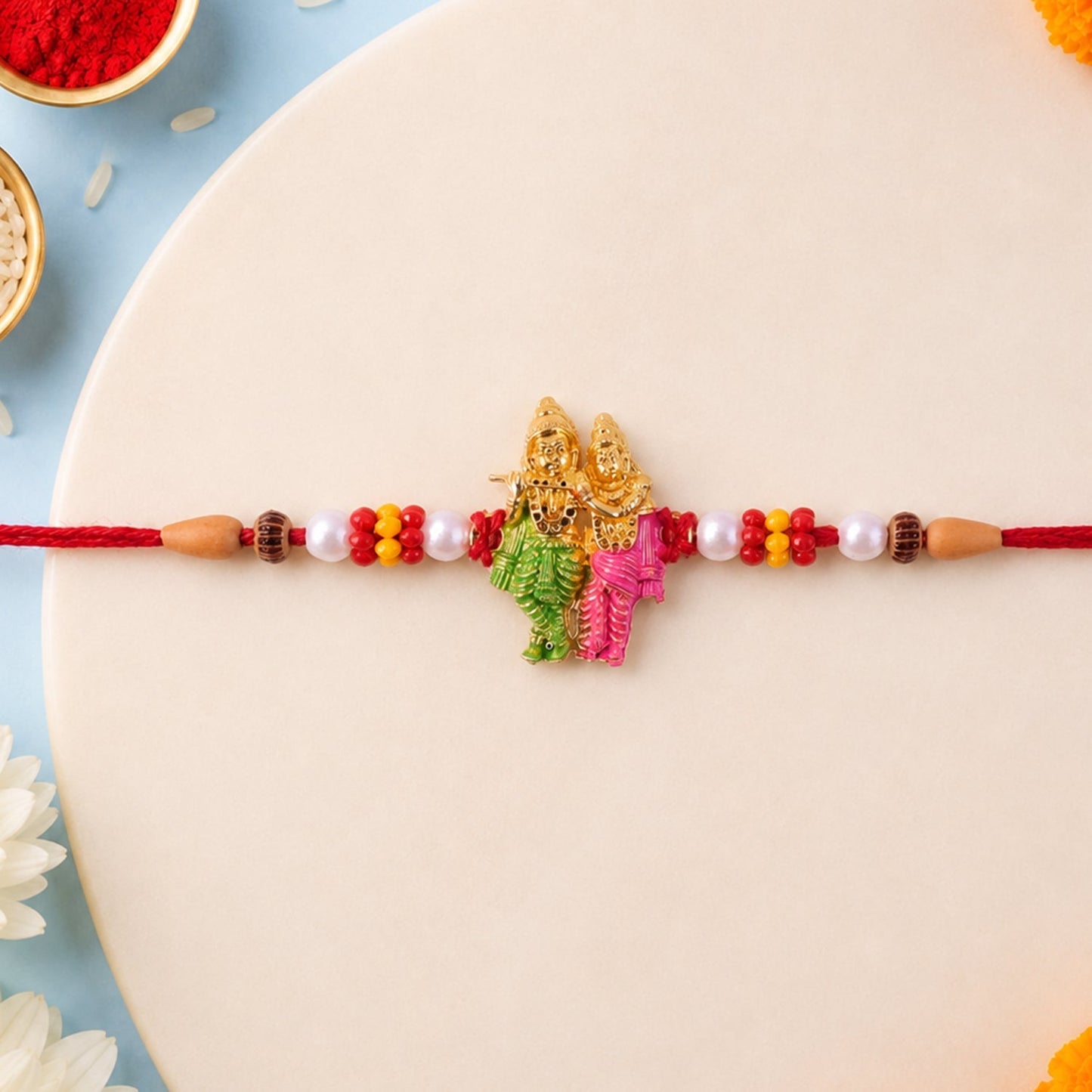 Beautiful festival rakhi with eye-catching centerpiece and beads
