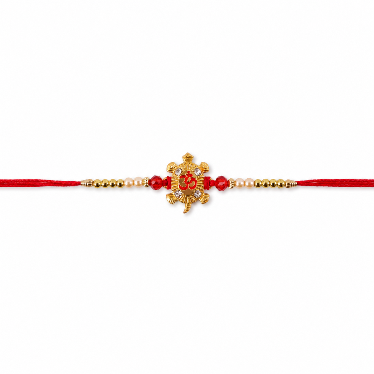 Red Meenakari Rakhi displayed on a white background.