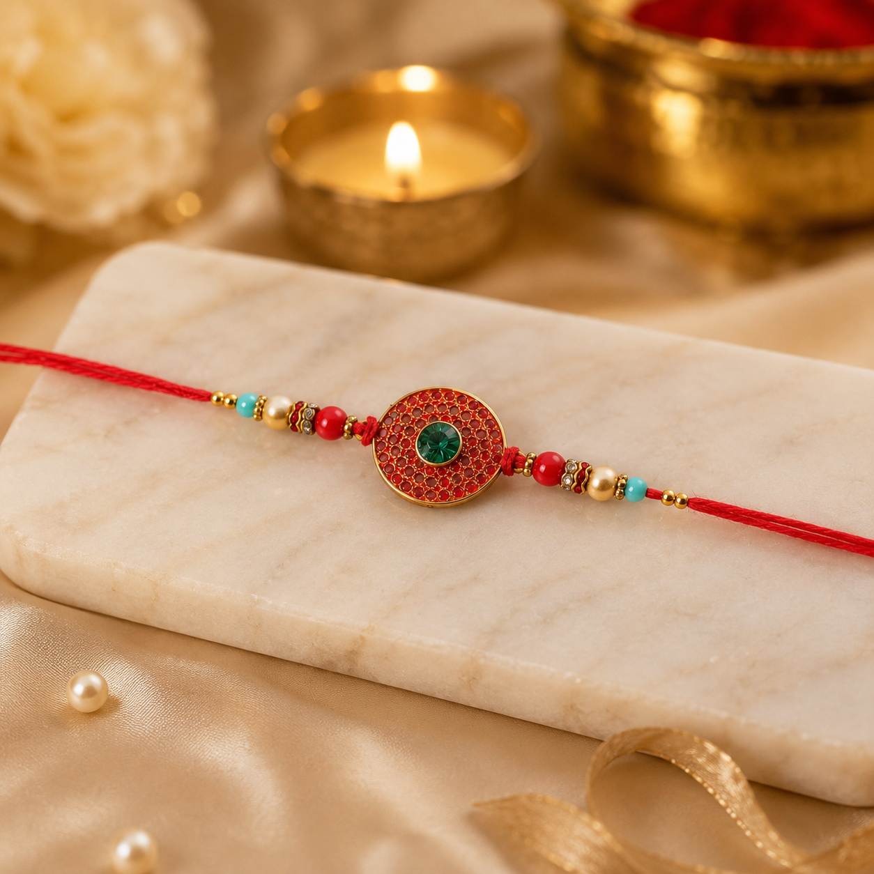Decorative bead Rakhi in bohemian style for Raksha Bandhan celebration