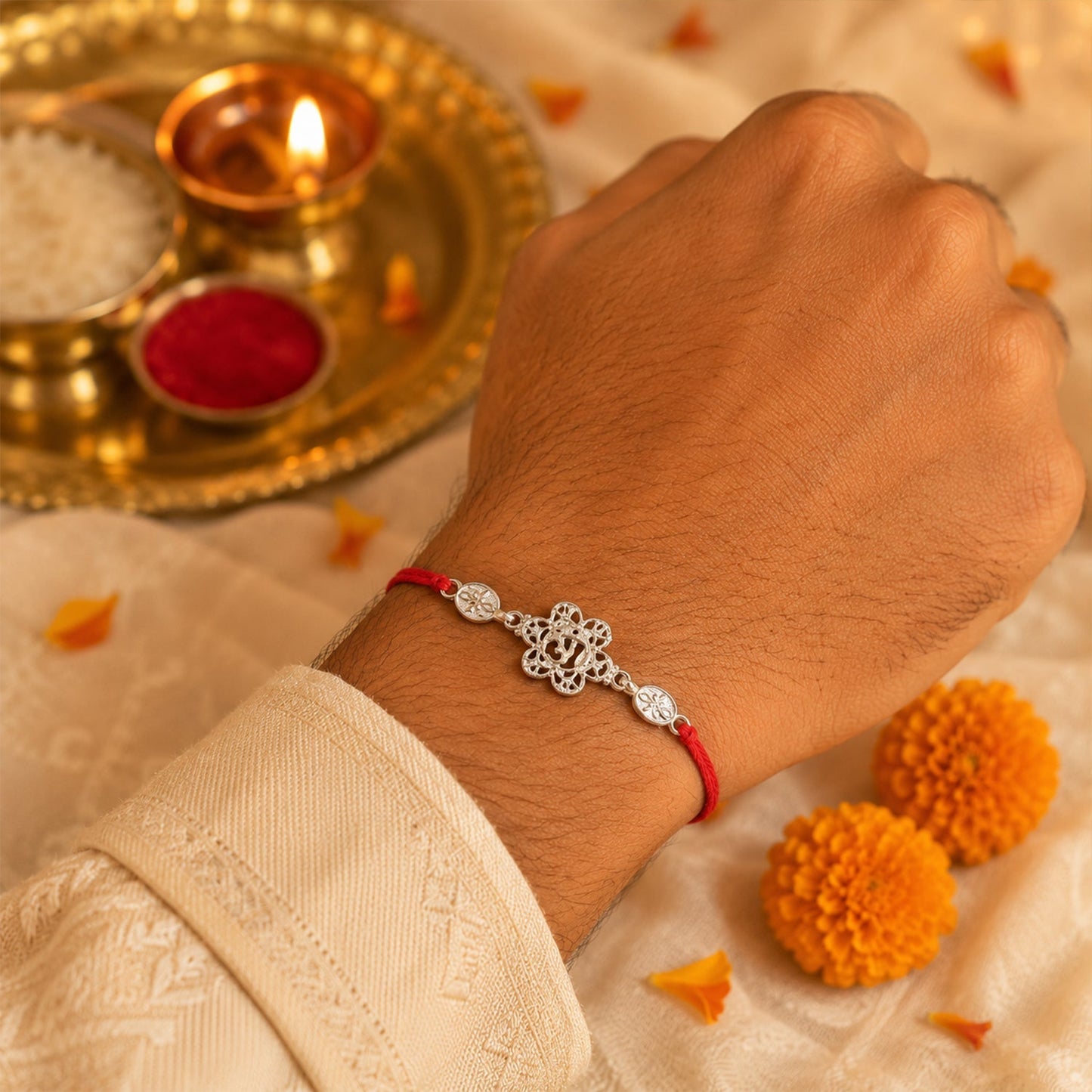 Stylish Rakhi with traditional design and eye-catching centerpiece