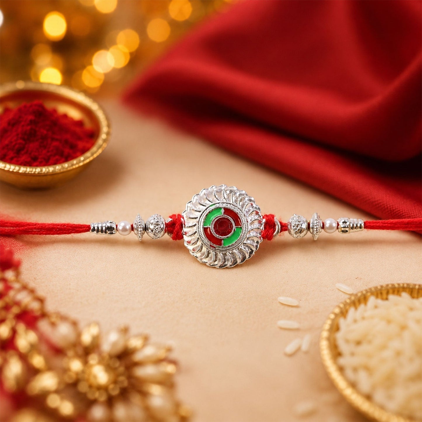Lightweight stylish Rakhi with detailed finishing, ideal for Raksha Bandhan celebrations