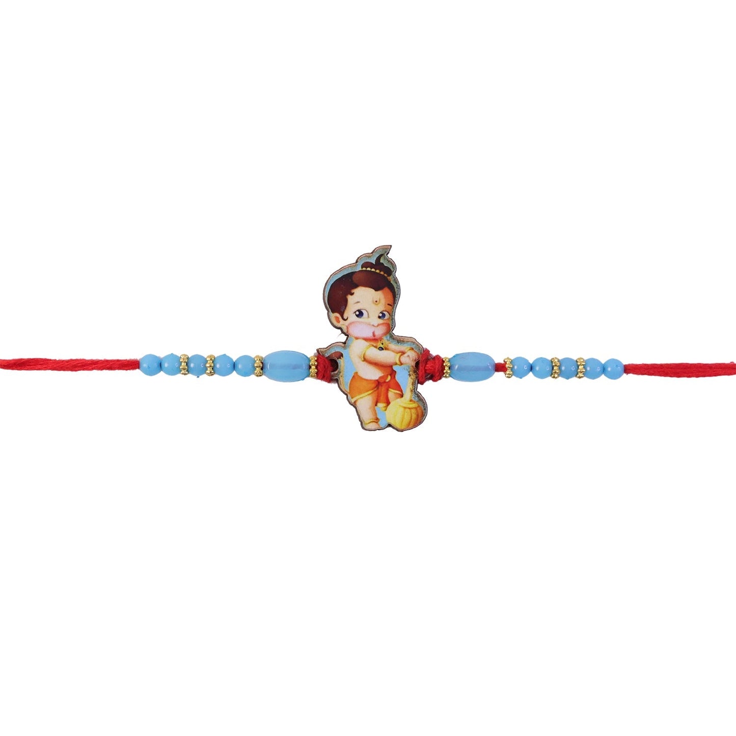 Cute Bal Hanuman cartoon rakhi with colorful beads for little brother