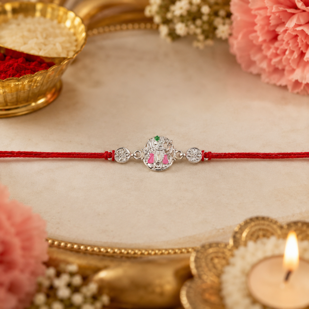 Decorative floral meenakari rakhi in vibrant colors for Raksha Bandhan