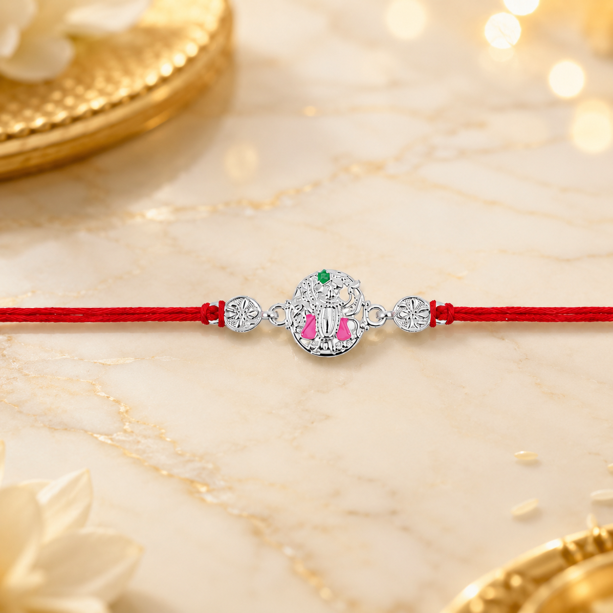 Stylish Silver Floral Meenakari Rakhi with beads for festival gifting