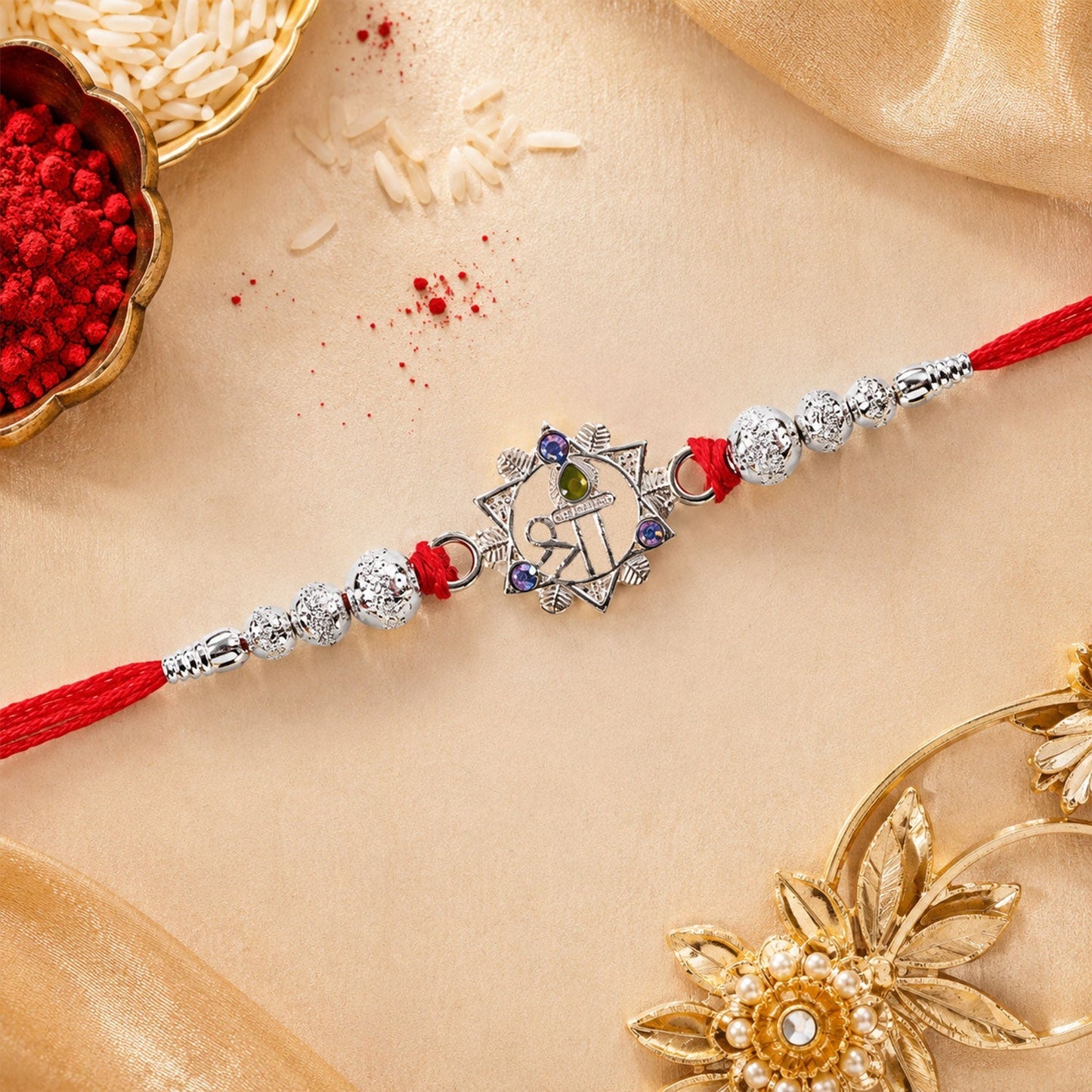 Beautiful Silver Swastik Rakhi for Raksha Bandhan celebration