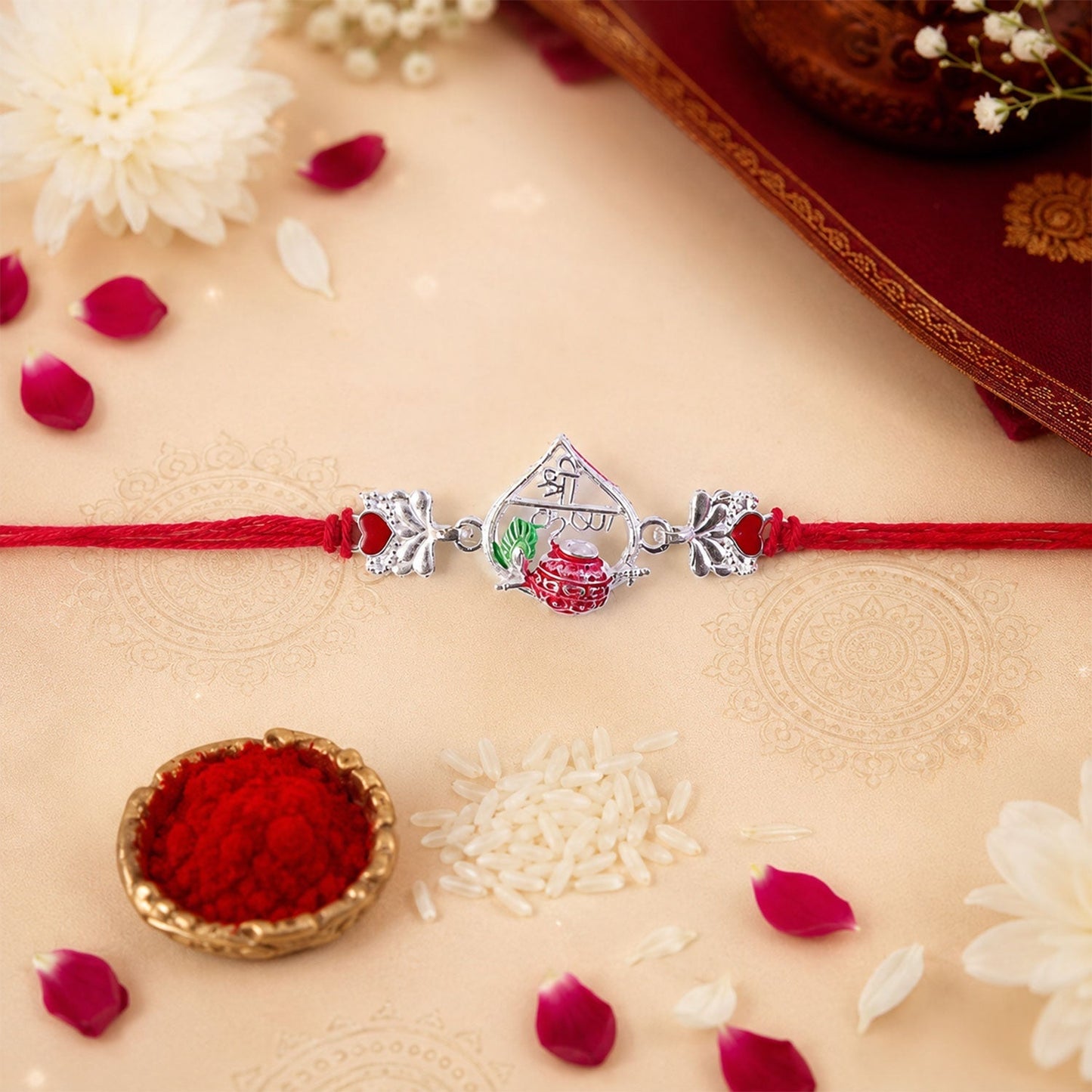 Beautiful rakhi design with decorative elements suitable for online gifting