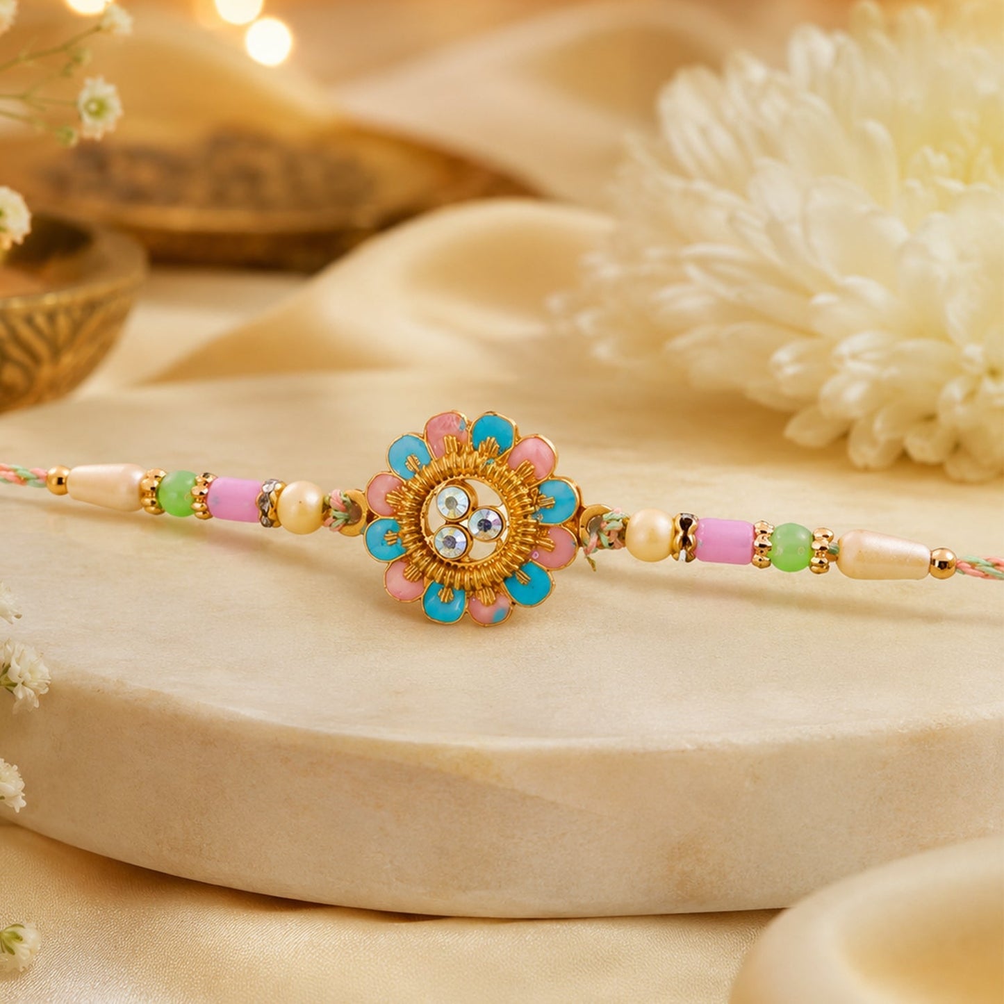 Stylish Meenakari floral Rakhi with modern festive appeal