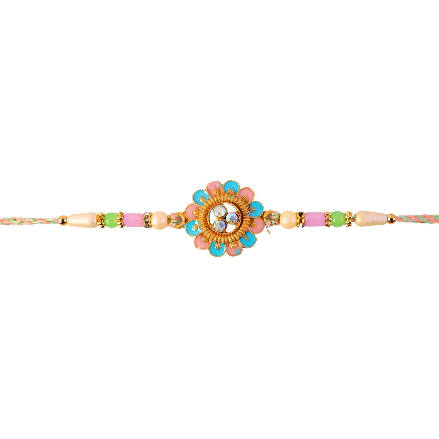 Vibrant Blue Pink floral Rakhi ideal for Raksha Bandhan gifts