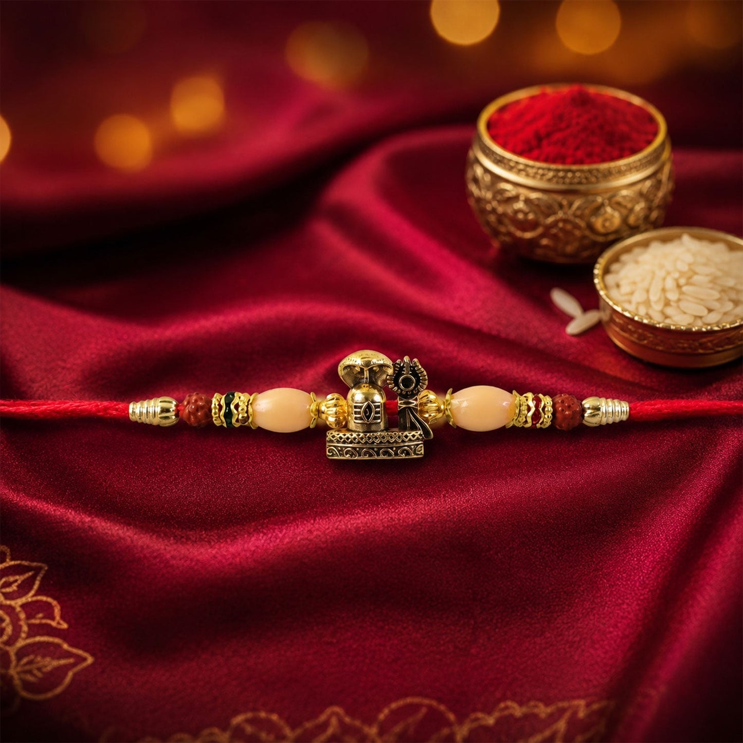 Premium Rakhi with Lord Vishnu design and Rudraksha beads for Festival gift