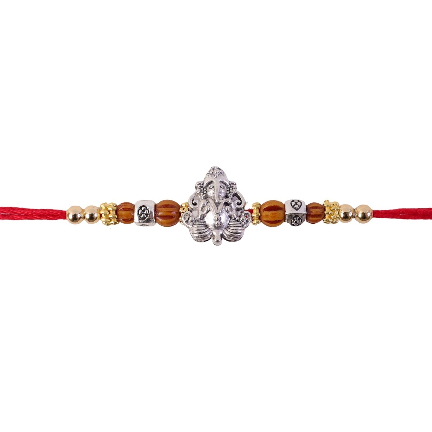 Beautiful Silver Ganesha Rakhi with beads, ideal for gifting brothers