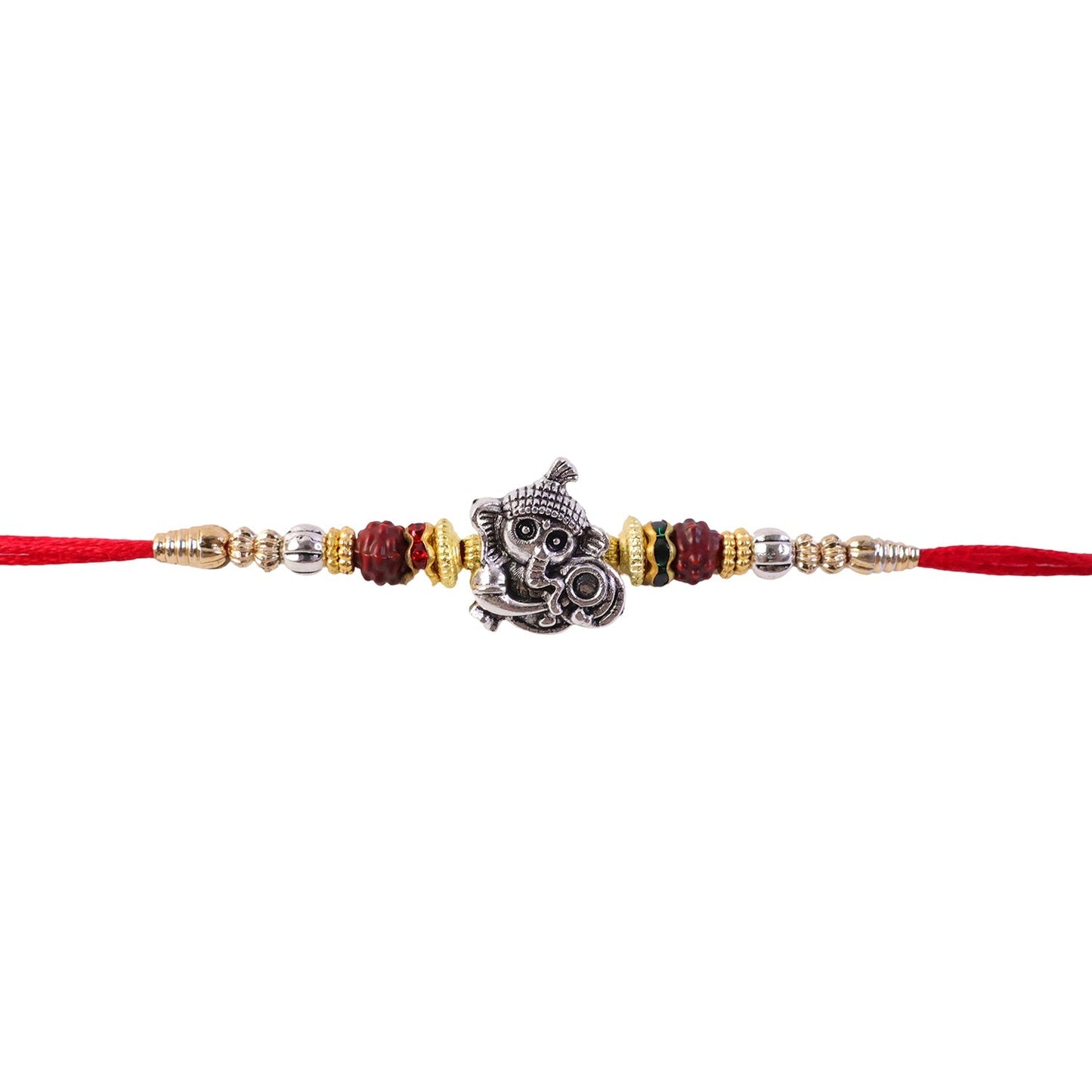 Traditional silver Ganesha Rakhi with intricate detailing, festive accessory