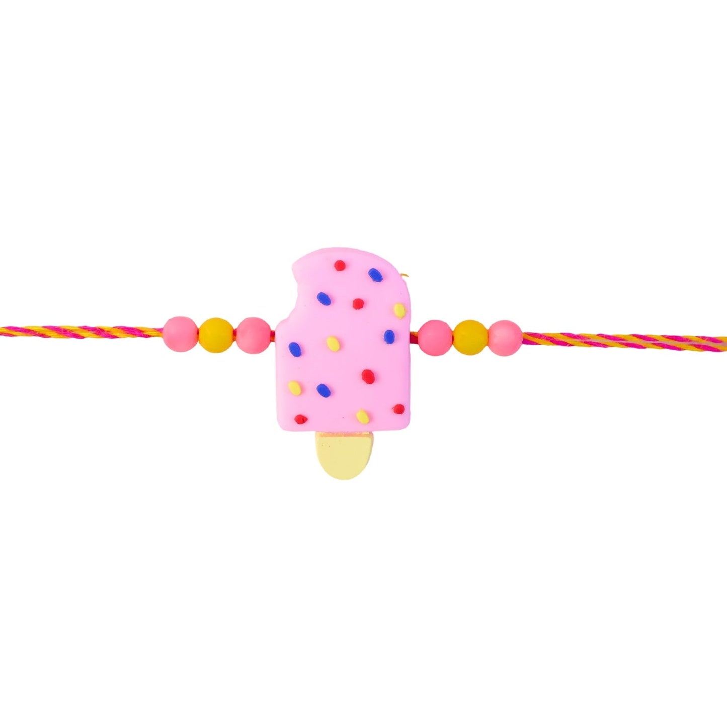 Side view of the charming clay-crafted Ice Cream Kids Rakhi.