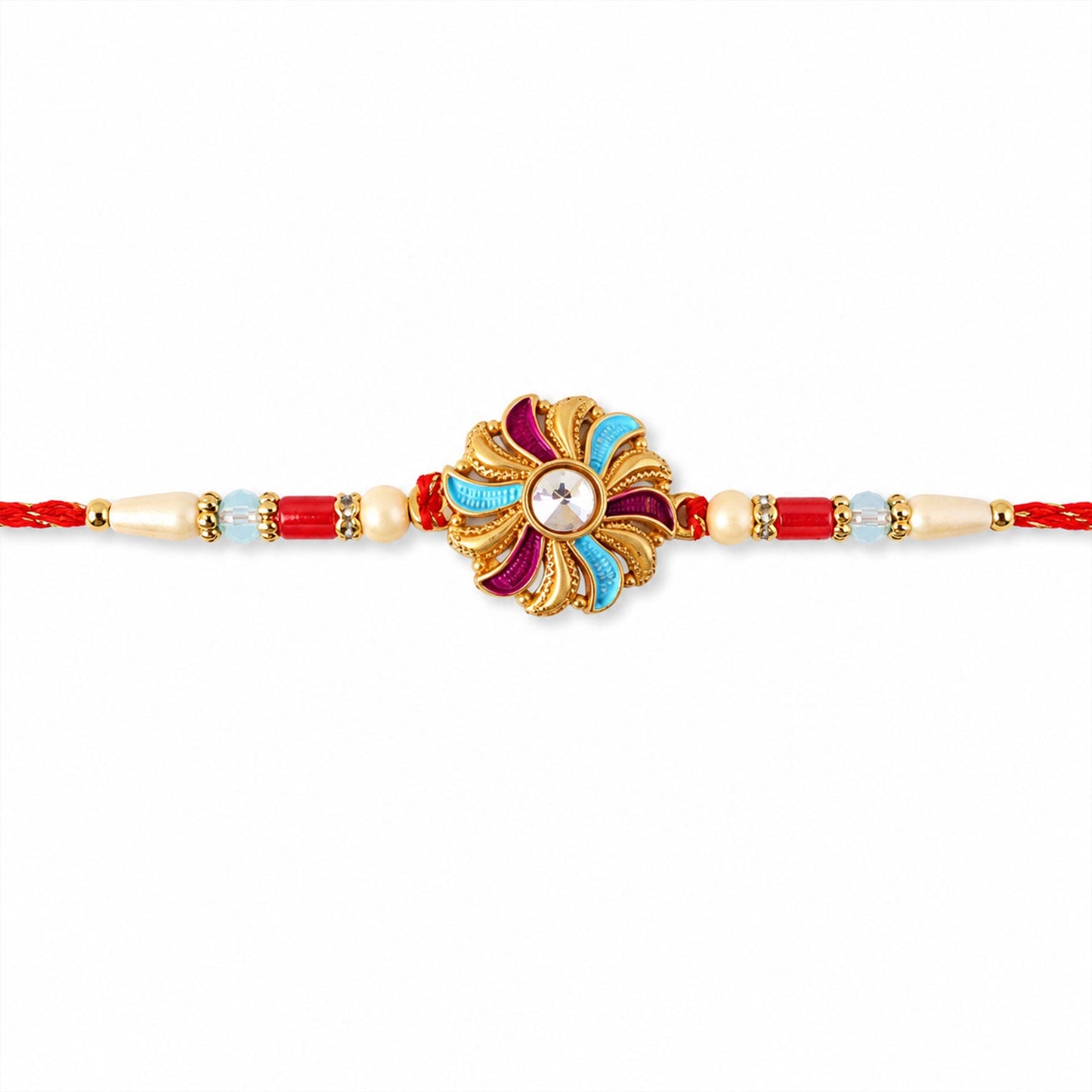 Beautifully crafted colorful Rakhi with enamel detailing and festive appeal