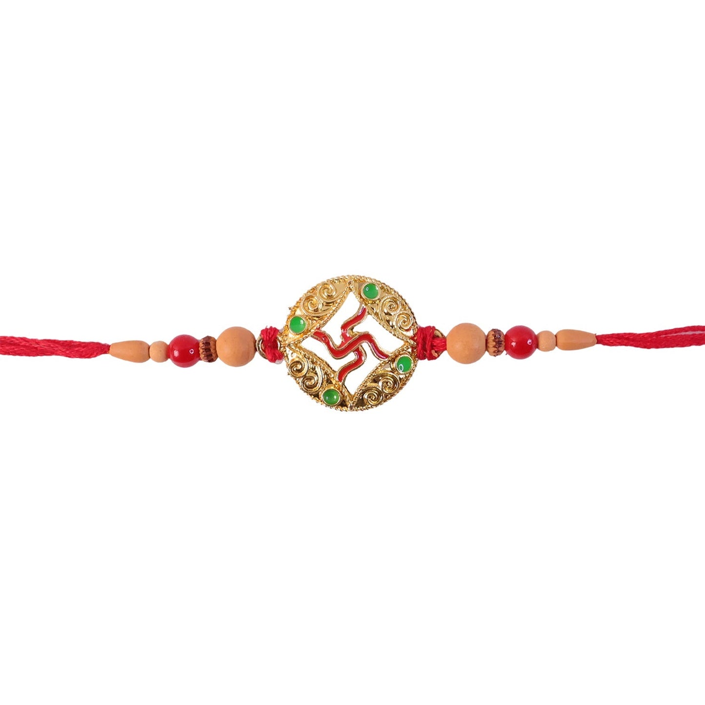 Beautifully crafted rakhi with wooden and red beads for brother