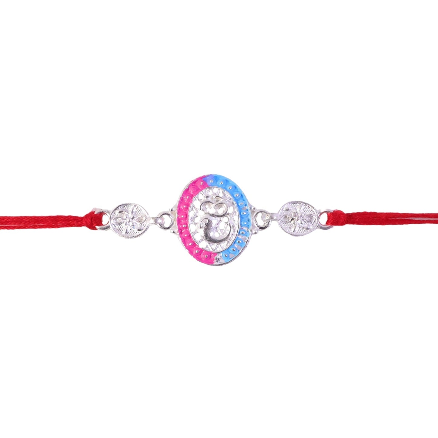 Traditional Silver Meenakari Rakhi with colorful enamel detailing