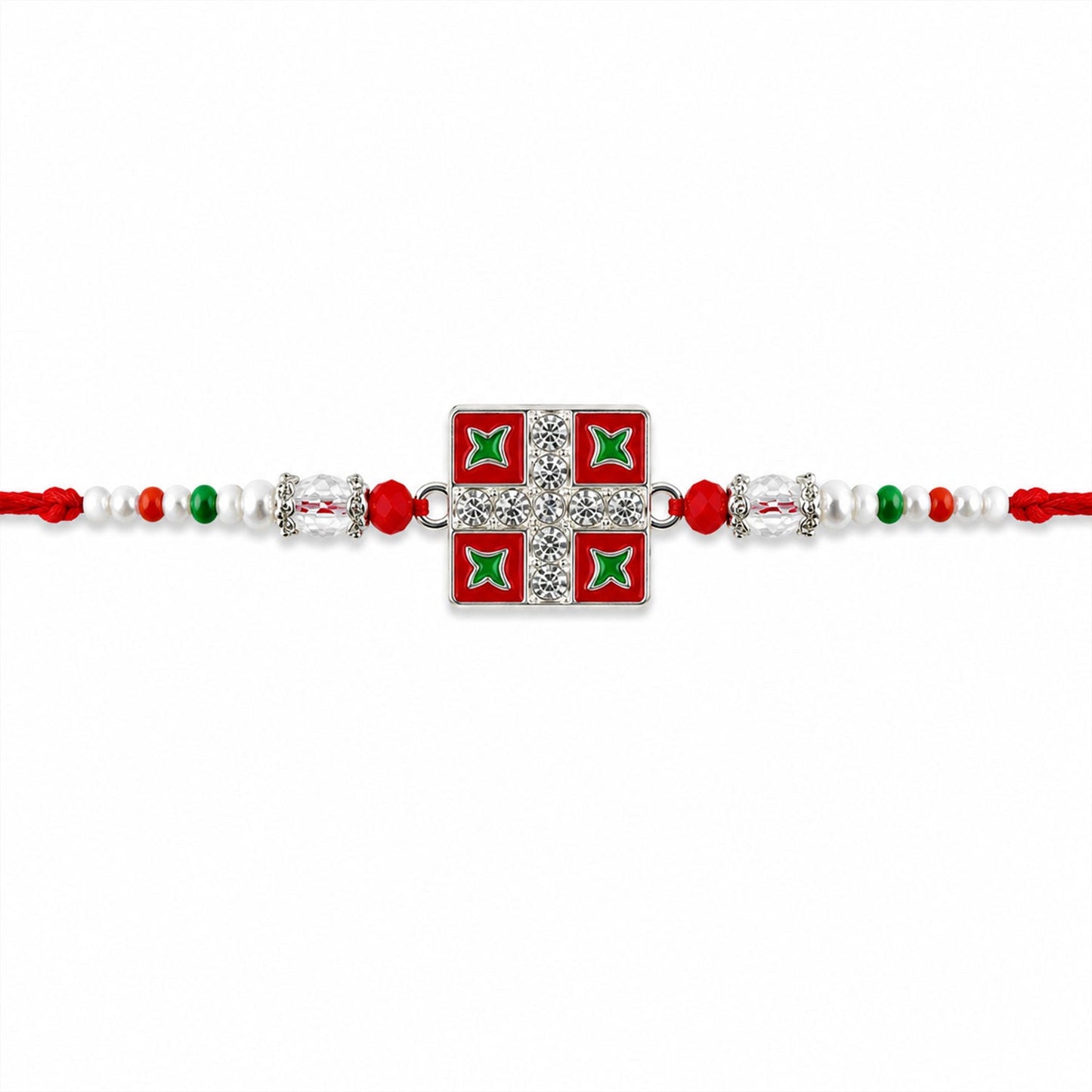 Festive Rakhi featuring square meenakari pattern and beads