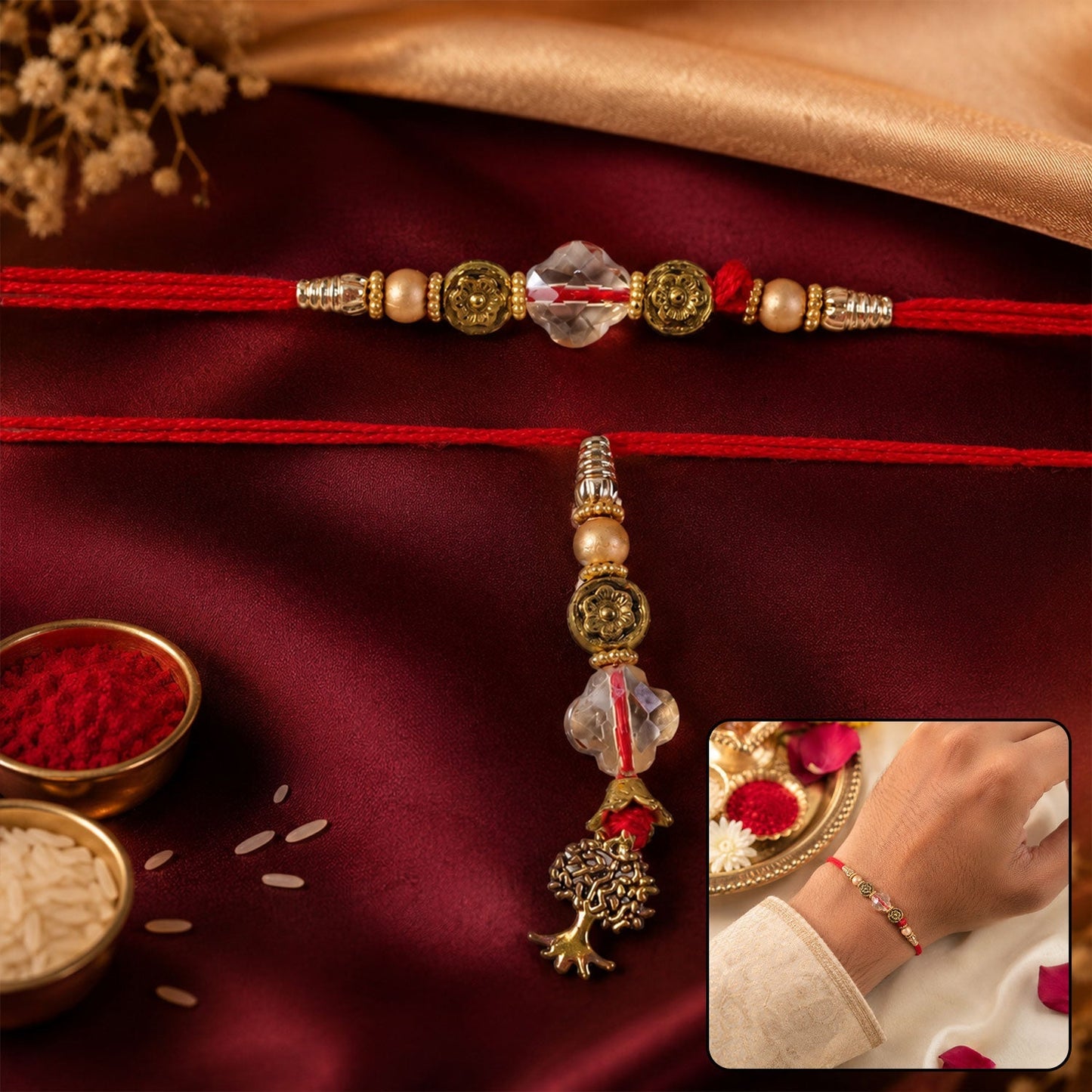 Elegant traditional beads Bhabhi Rakhi for Raksha Bandhan celebration